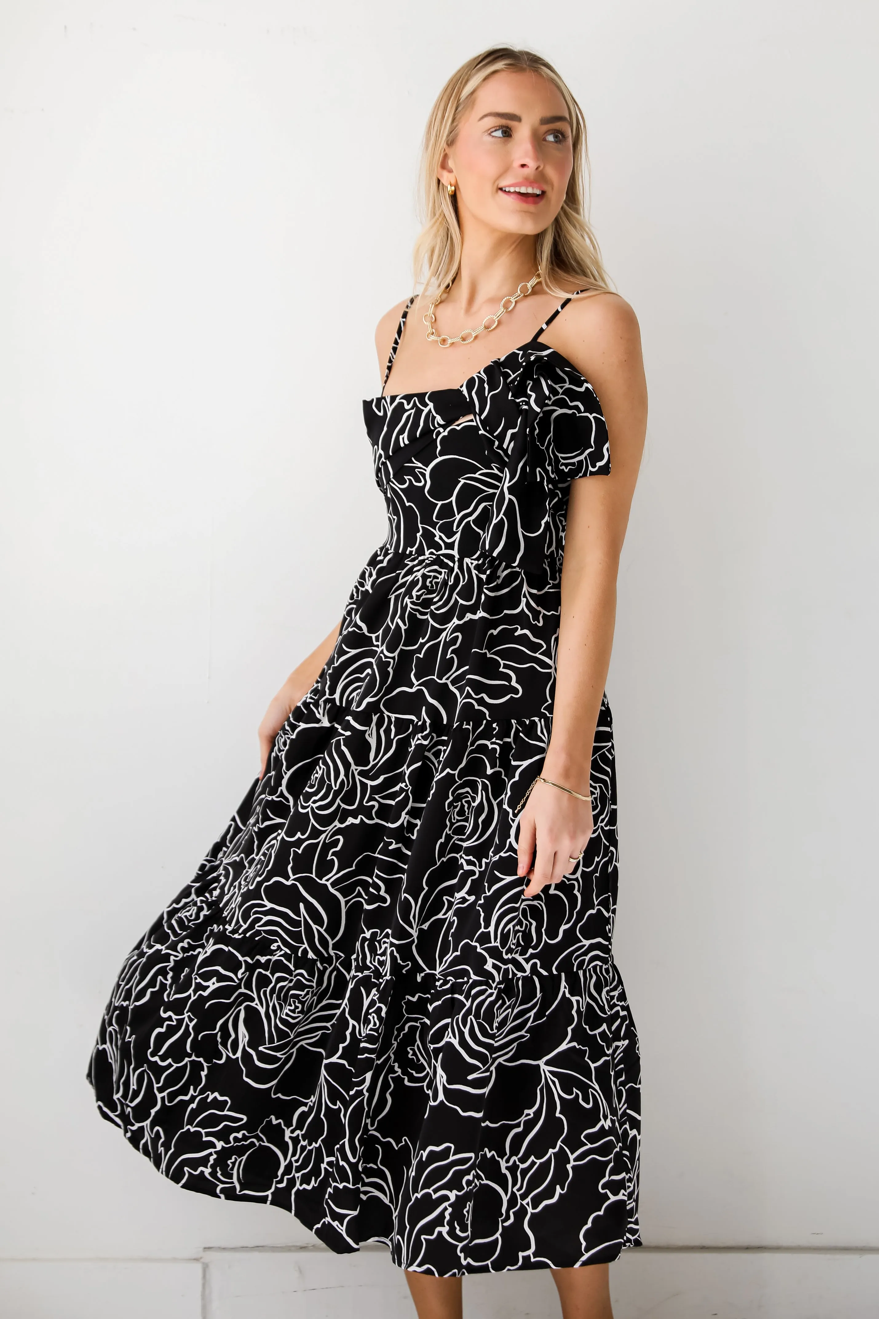 FINAL SALE - Lovable Spirit Black Tiered Floral Midi Dress