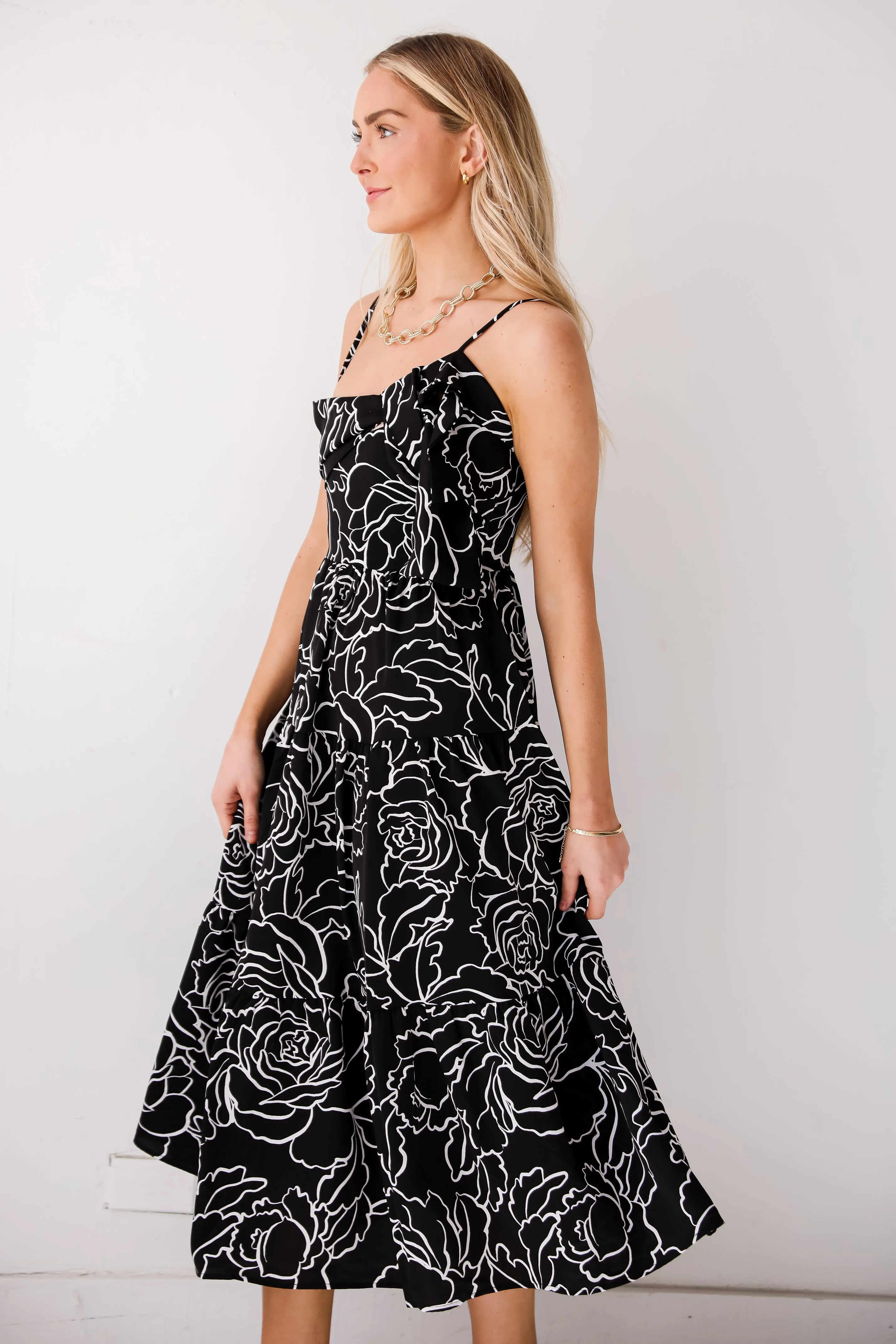 FINAL SALE - Lovable Spirit Black Tiered Floral Midi Dress