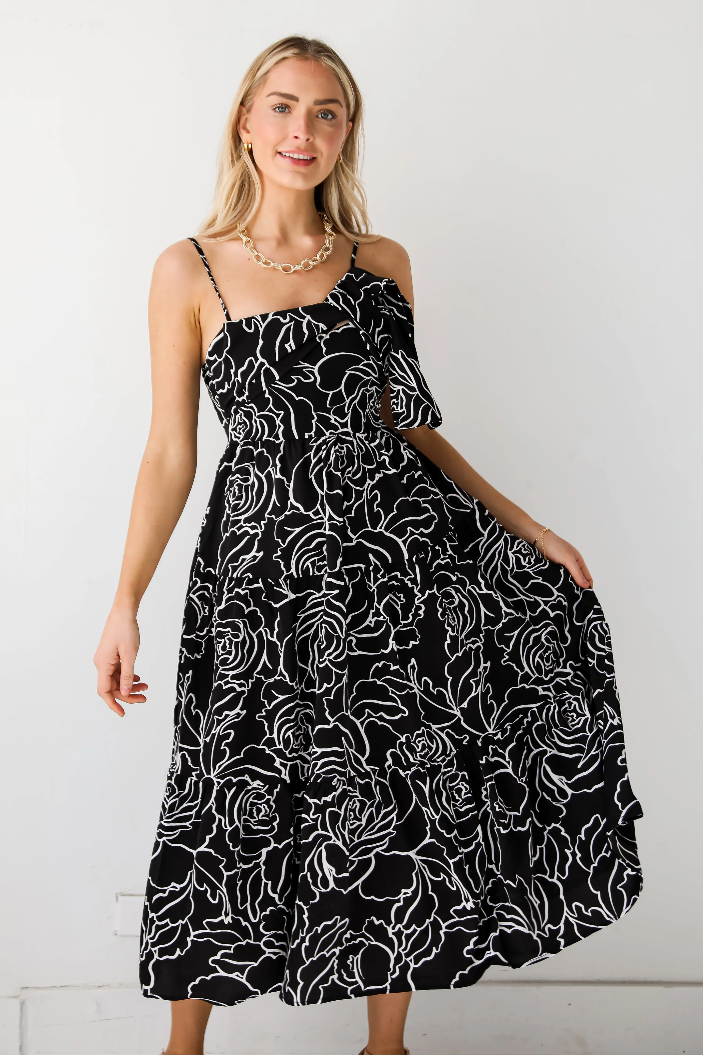 FINAL SALE - Lovable Spirit Black Tiered Floral Midi Dress