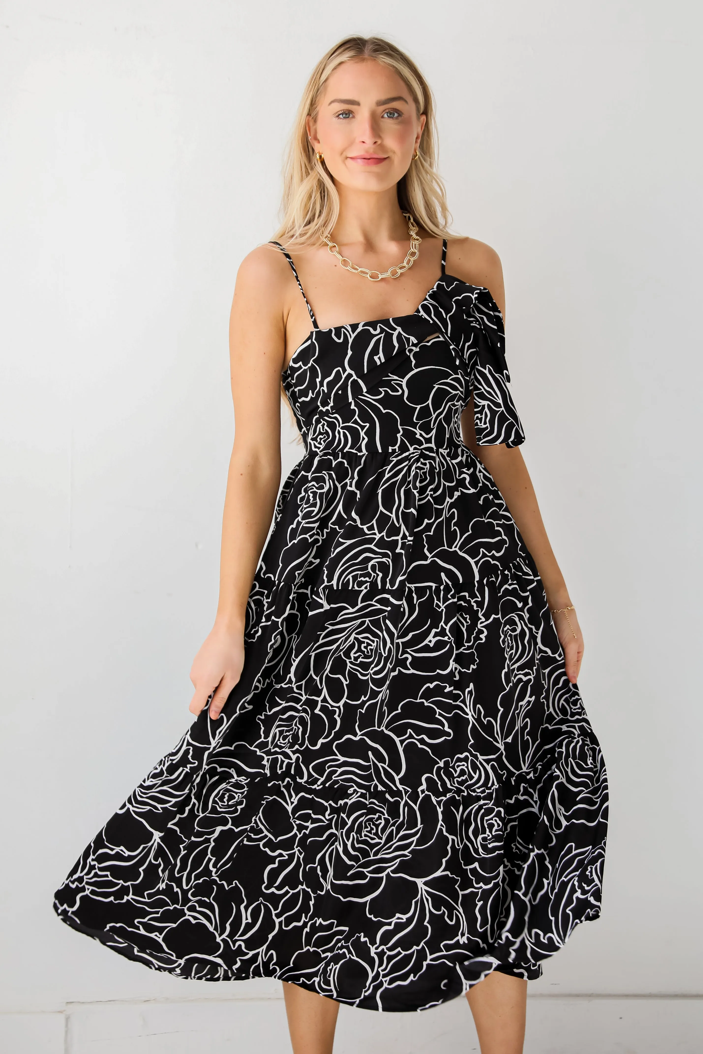 FINAL SALE - Lovable Spirit Black Tiered Floral Midi Dress