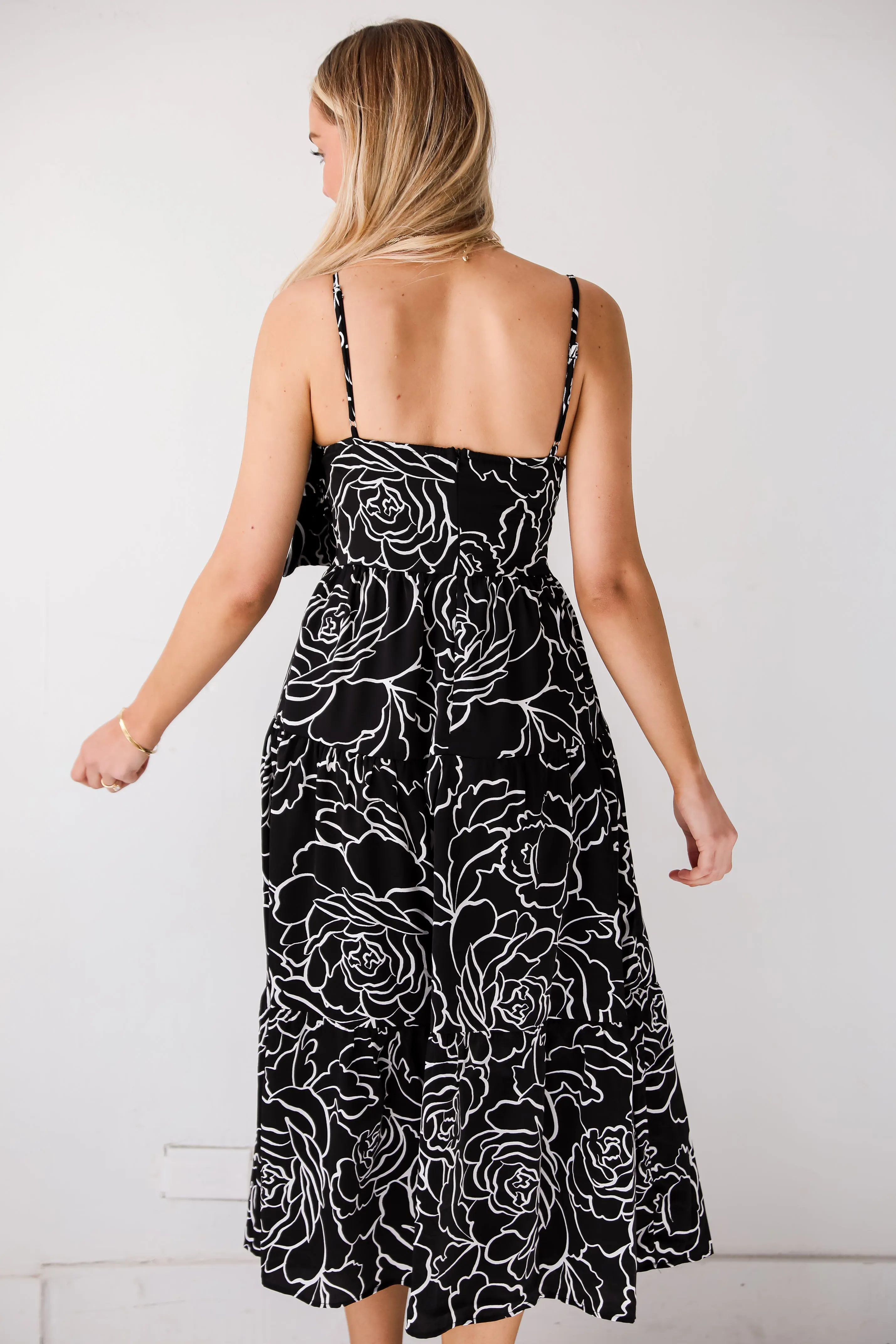 FINAL SALE - Lovable Spirit Black Tiered Floral Midi Dress