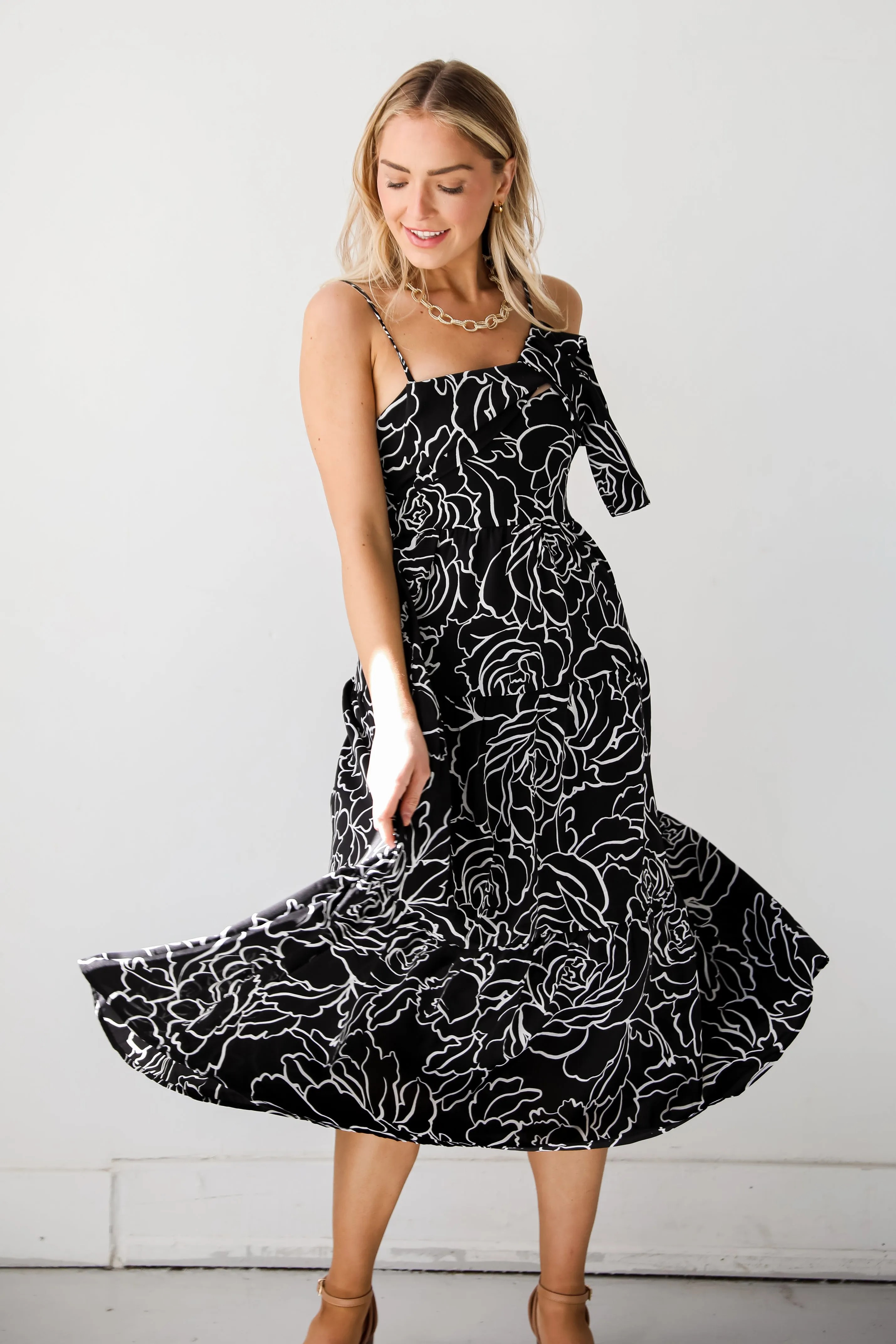 FINAL SALE - Lovable Spirit Black Tiered Floral Midi Dress