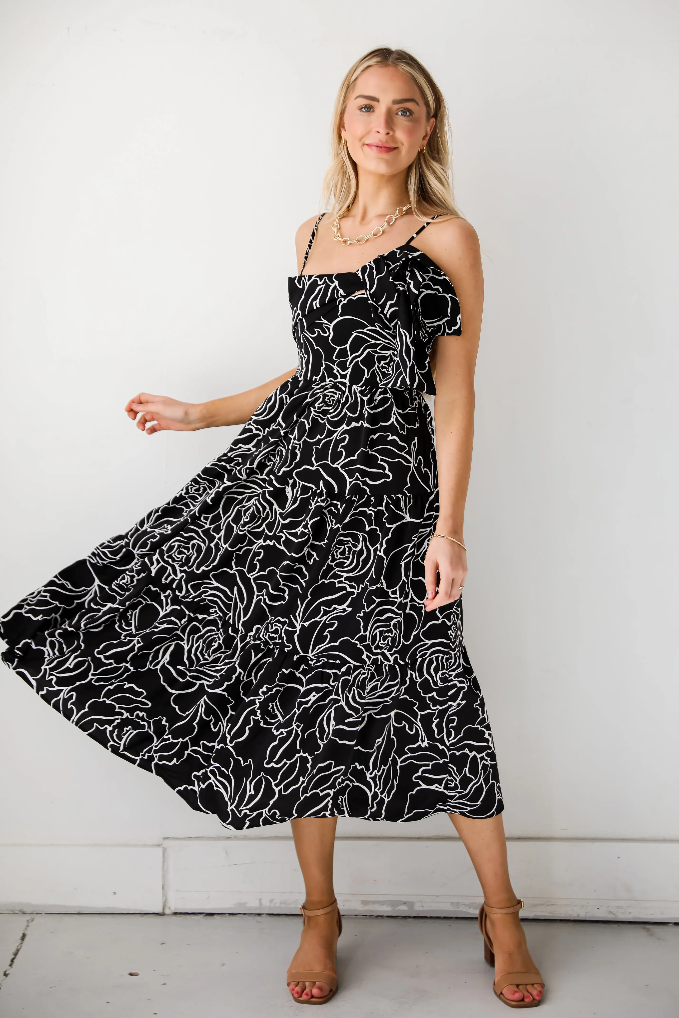 FINAL SALE - Lovable Spirit Black Tiered Floral Midi Dress