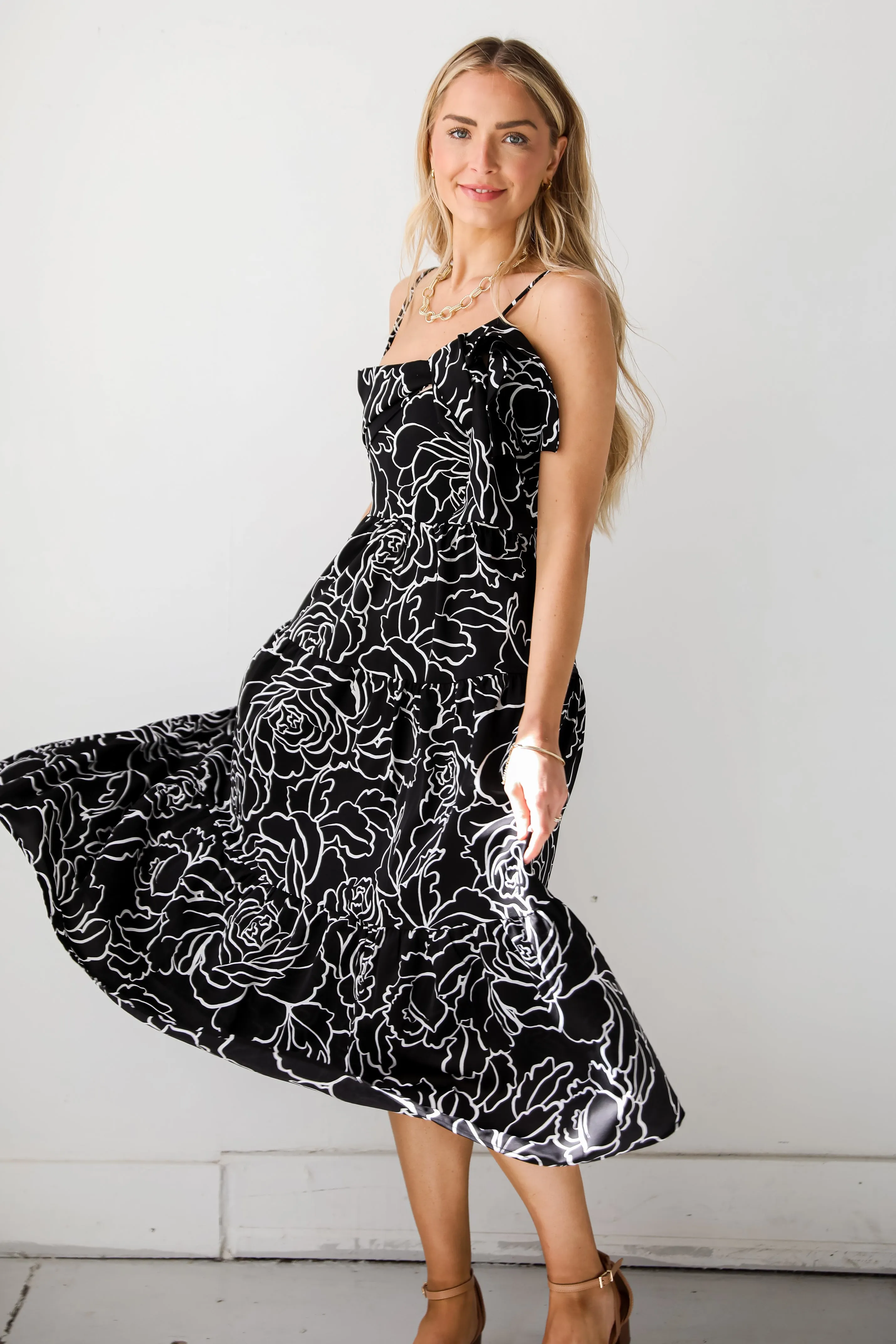 FINAL SALE - Lovable Spirit Black Tiered Floral Midi Dress