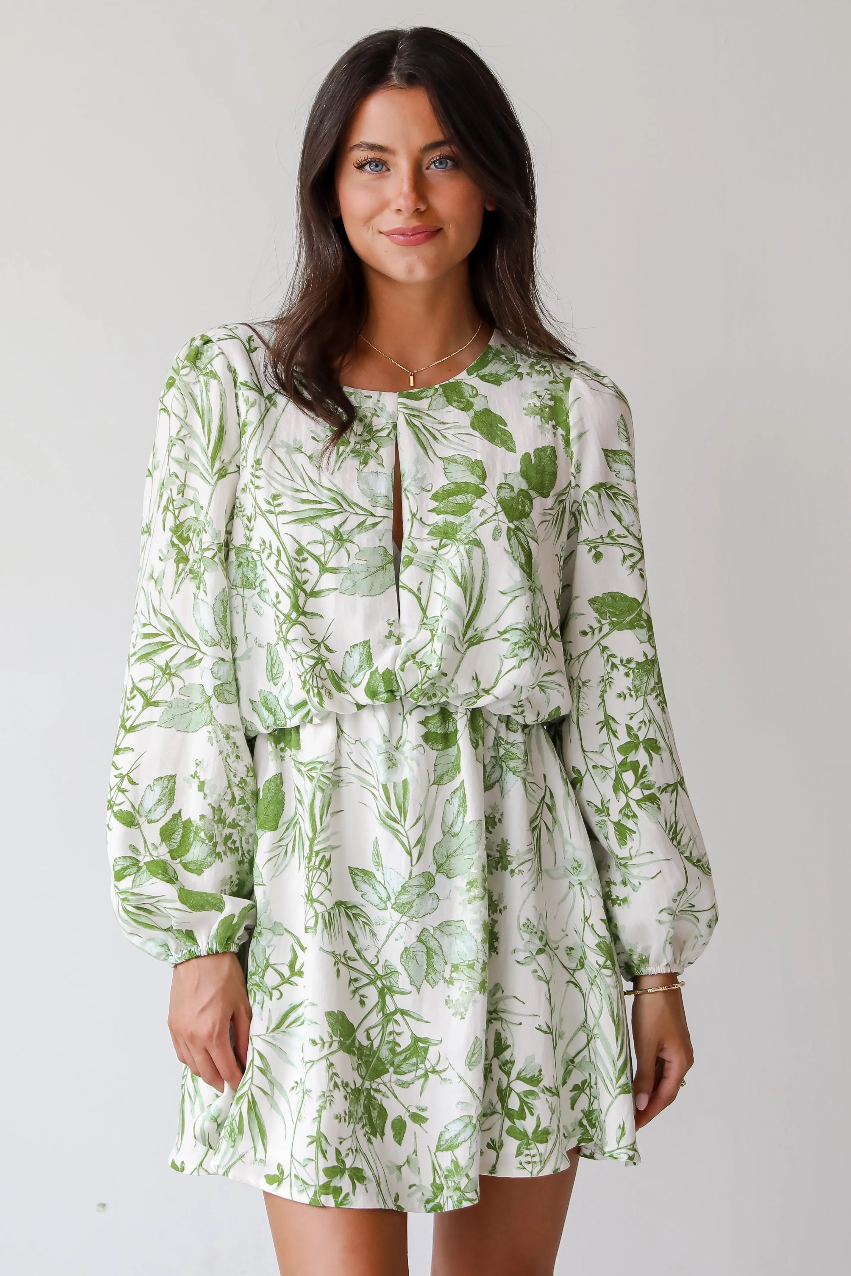 FINAL SALE - Mesmerizing Essence Green Floral Mini Dress