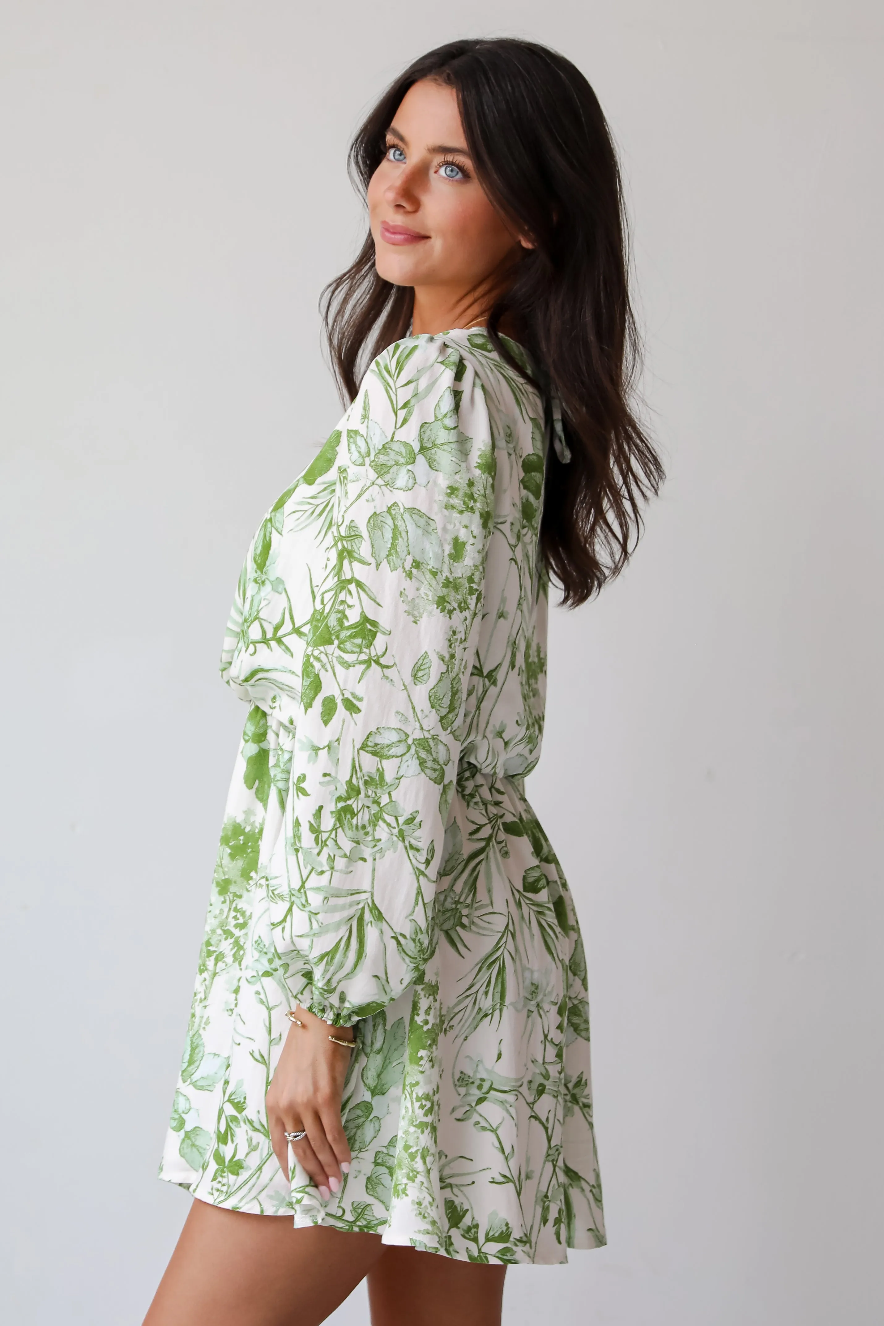 FINAL SALE - Mesmerizing Essence Green Floral Mini Dress