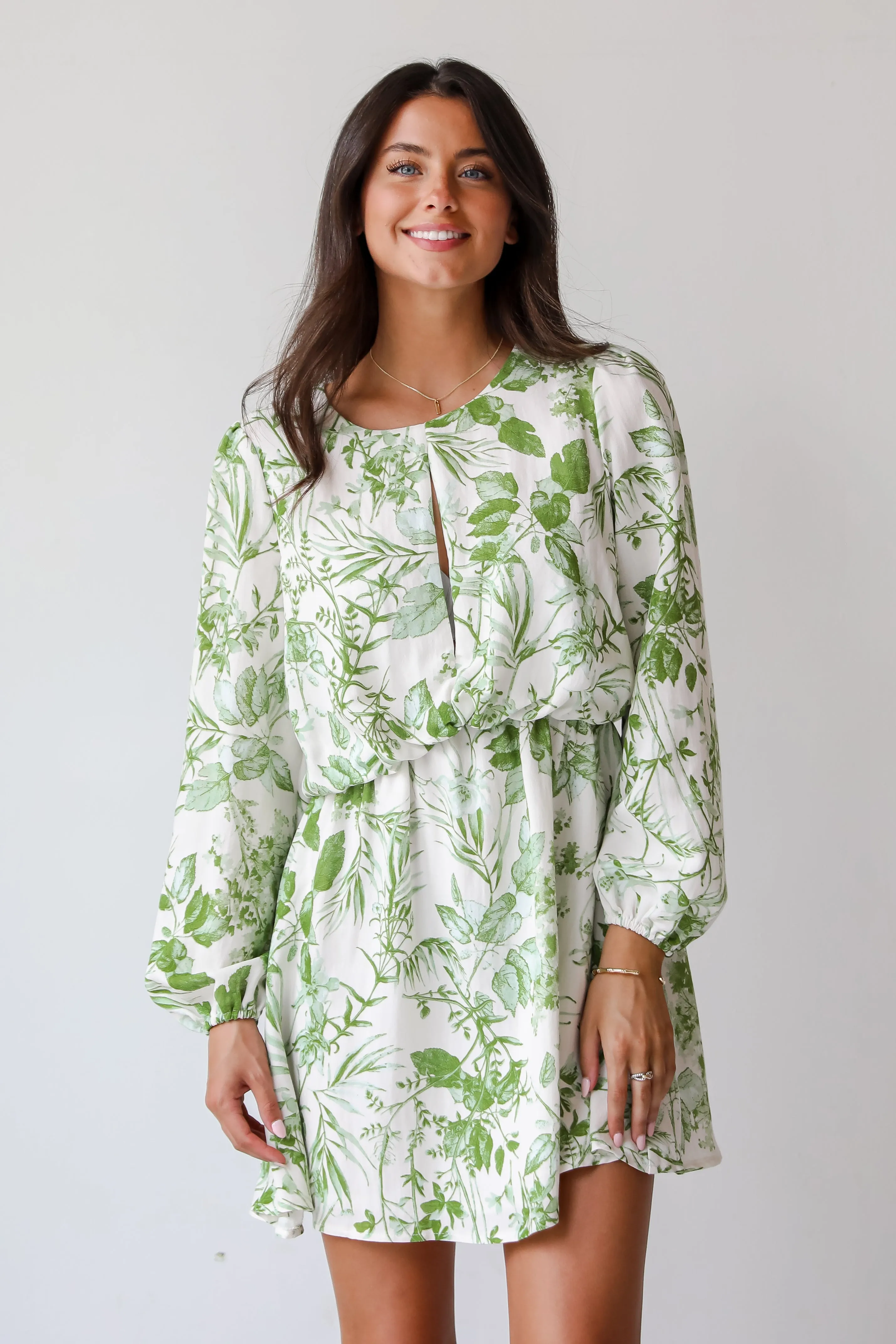 FINAL SALE - Mesmerizing Essence Green Floral Mini Dress