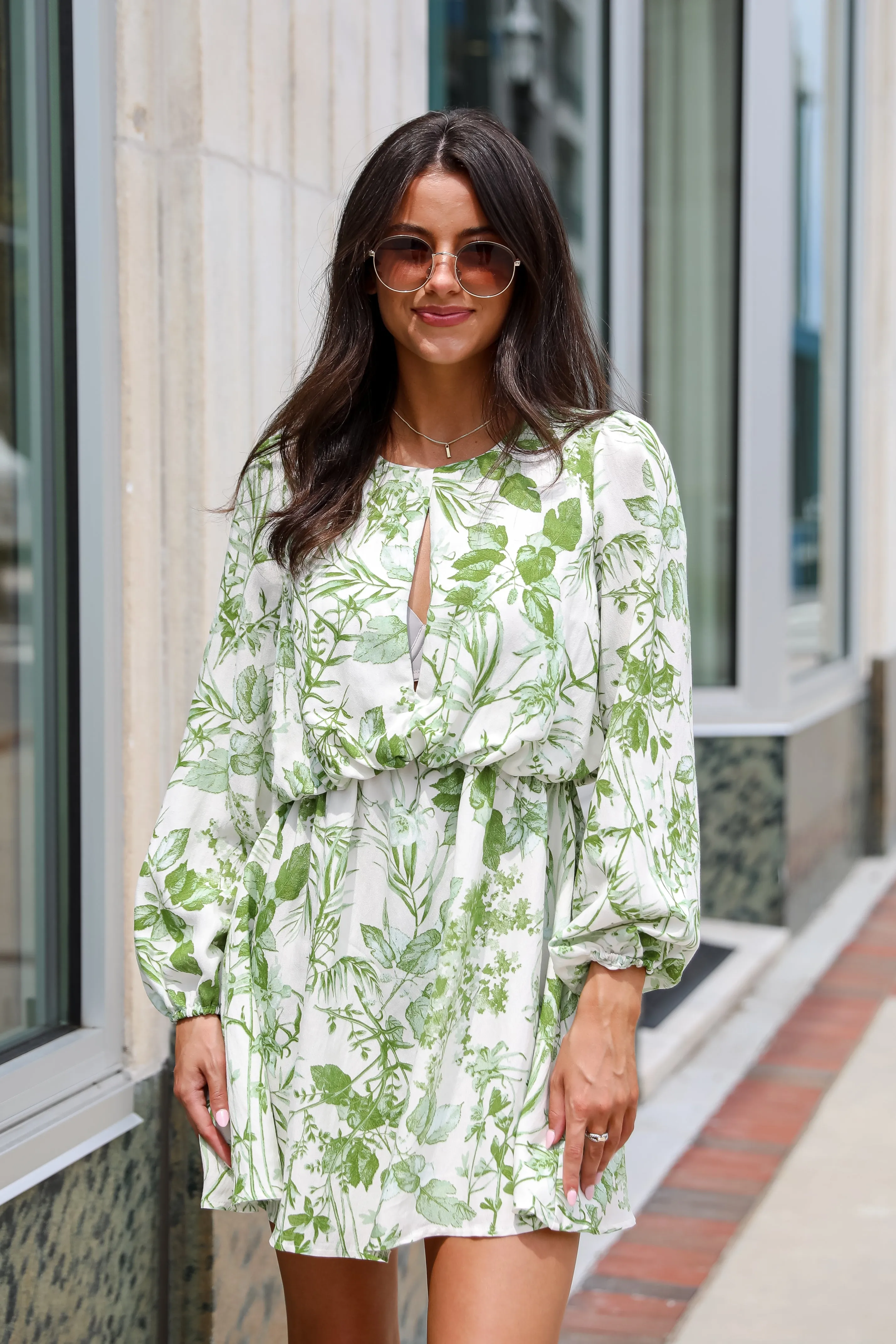 FINAL SALE - Mesmerizing Essence Green Floral Mini Dress