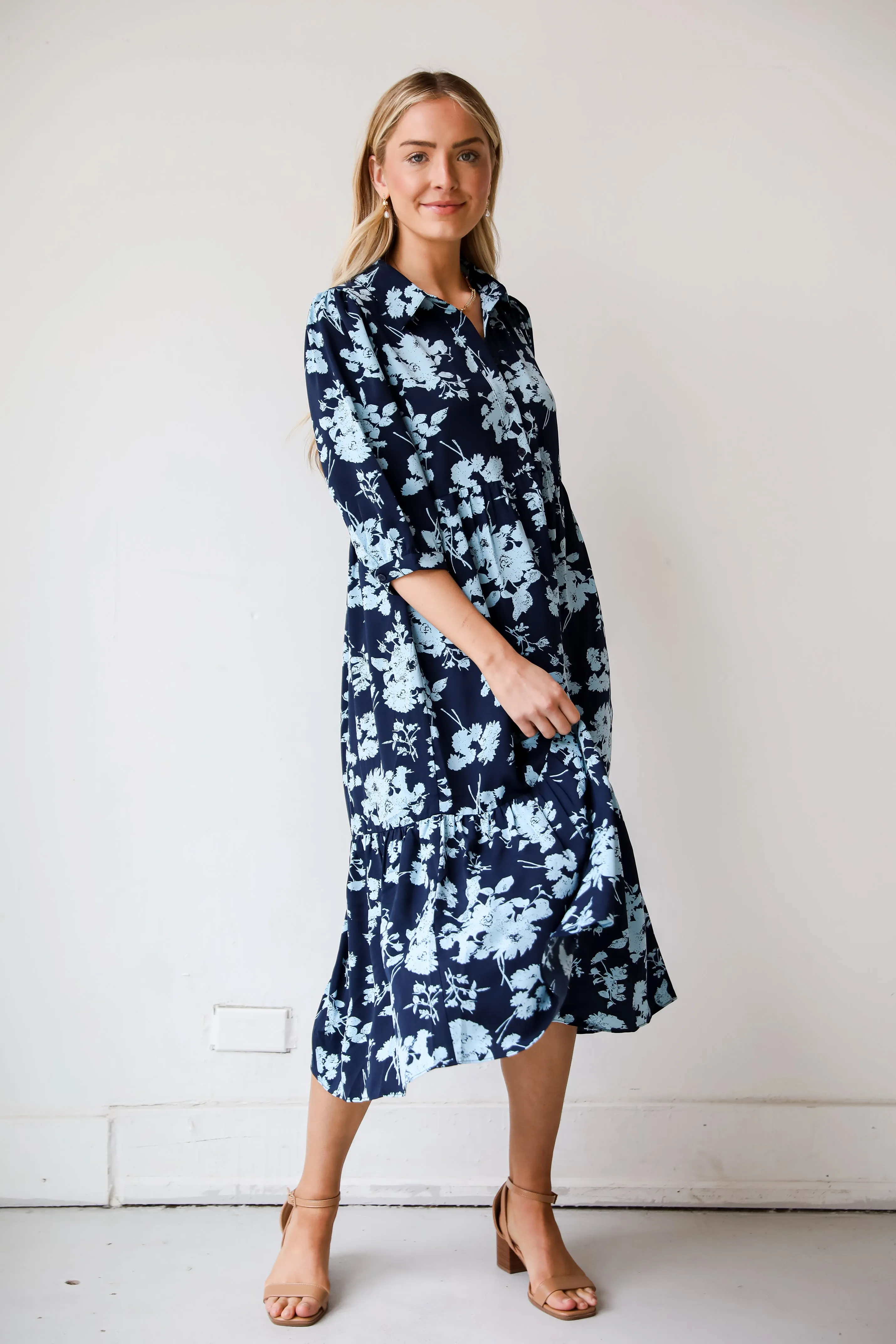 FINAL SALE - My Love Story Navy Floral Midi Dress