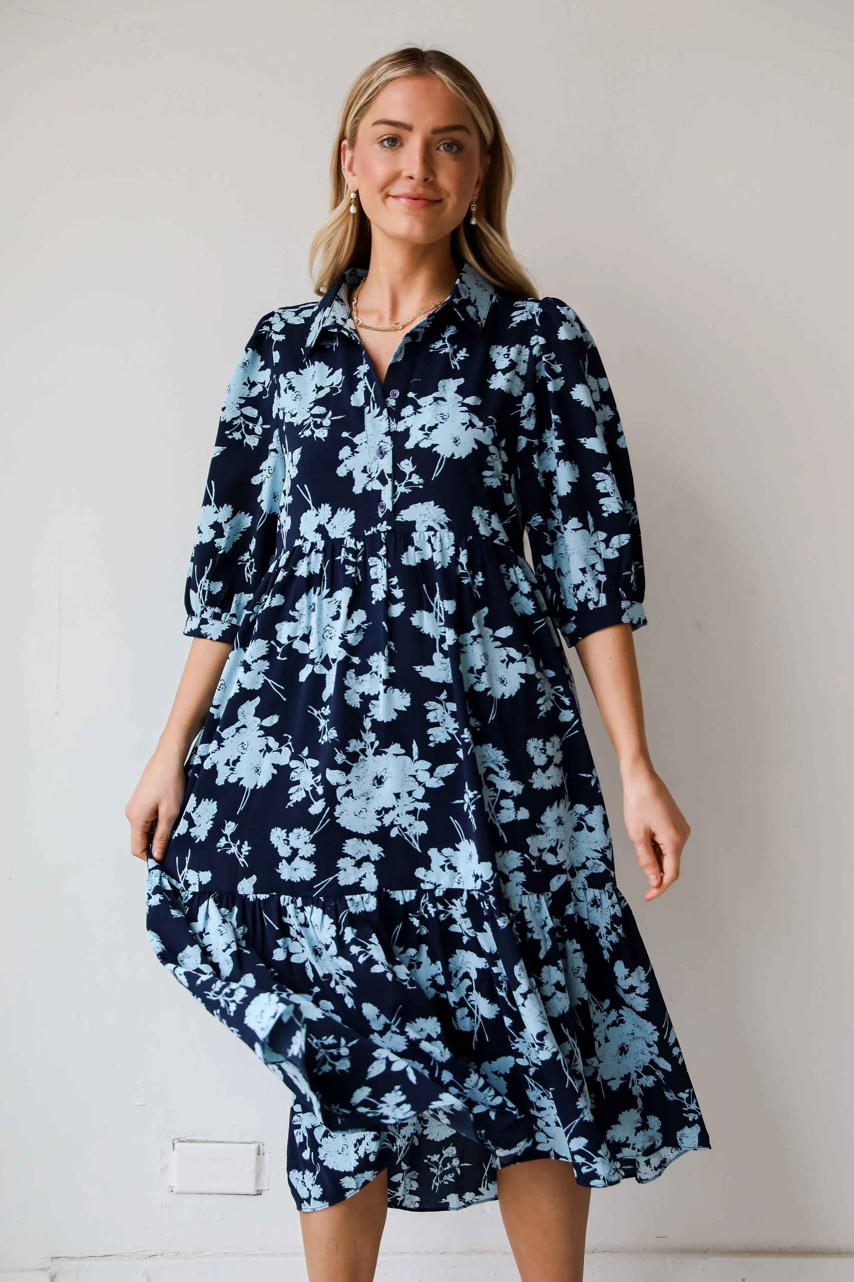 FINAL SALE - My Love Story Navy Floral Midi Dress