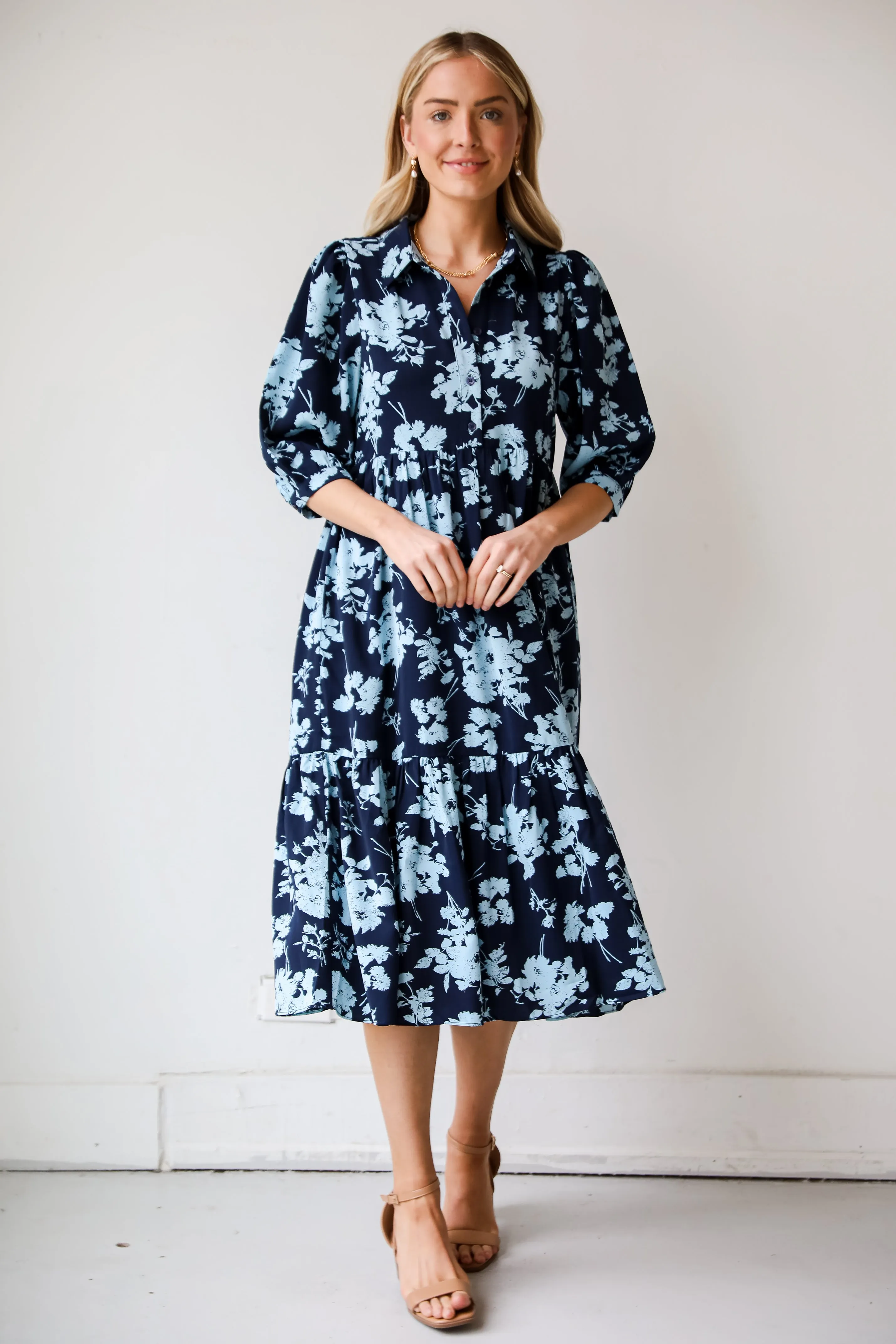 FINAL SALE - My Love Story Navy Floral Midi Dress