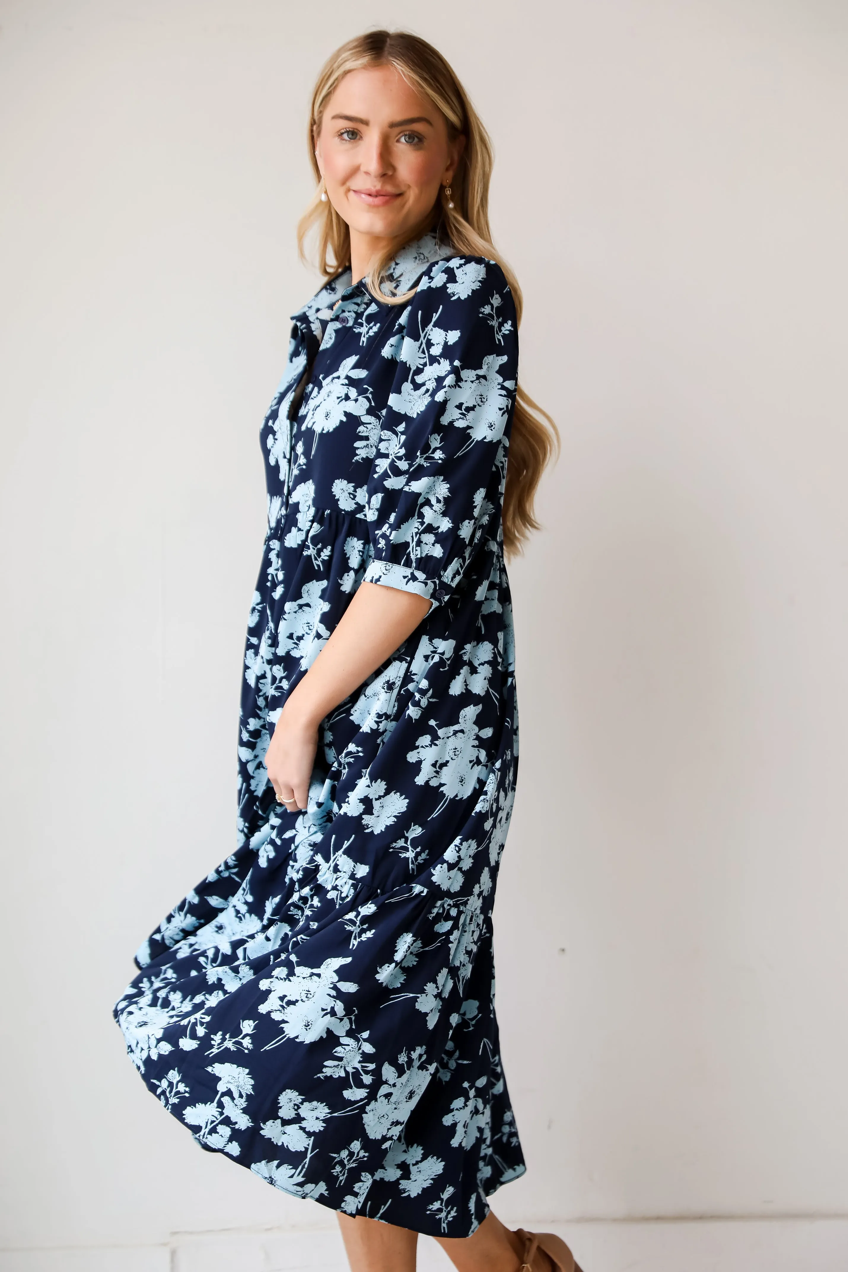 FINAL SALE - My Love Story Navy Floral Midi Dress