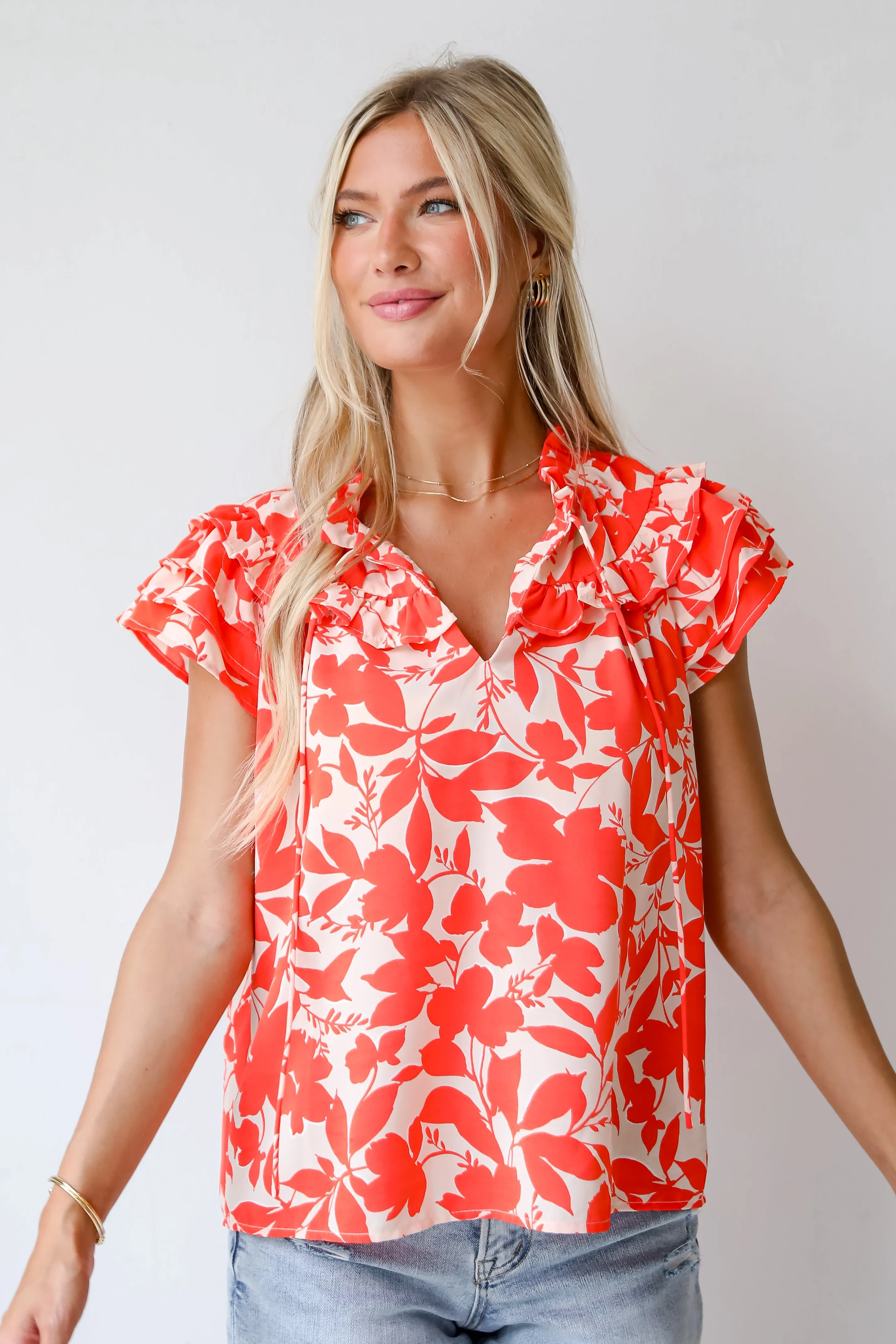 FINAL SALE - Poised Moment Orange Floral Blouse