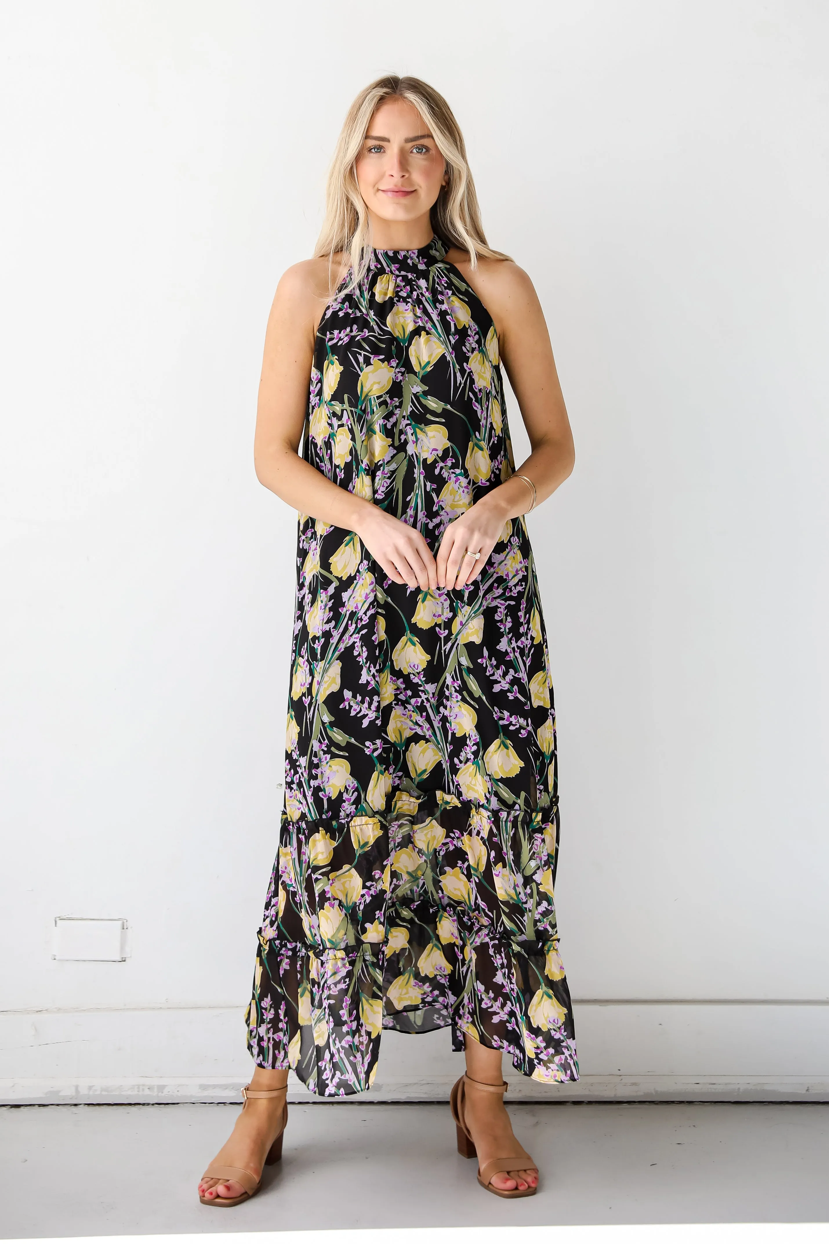 FINAL SALE - Sunny Day Sweetie Black Floral Maxi Dress