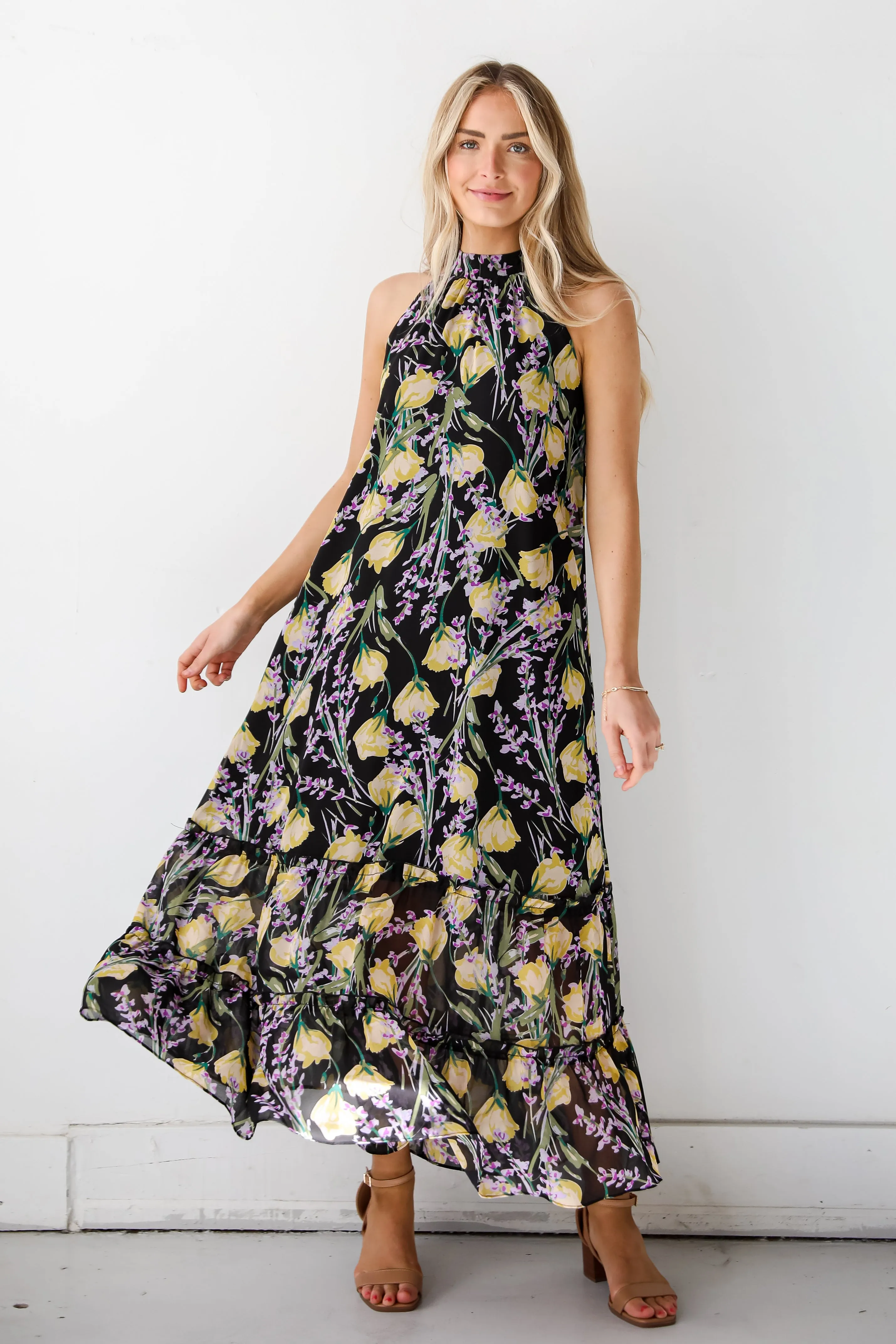 FINAL SALE - Sunny Day Sweetie Black Floral Maxi Dress