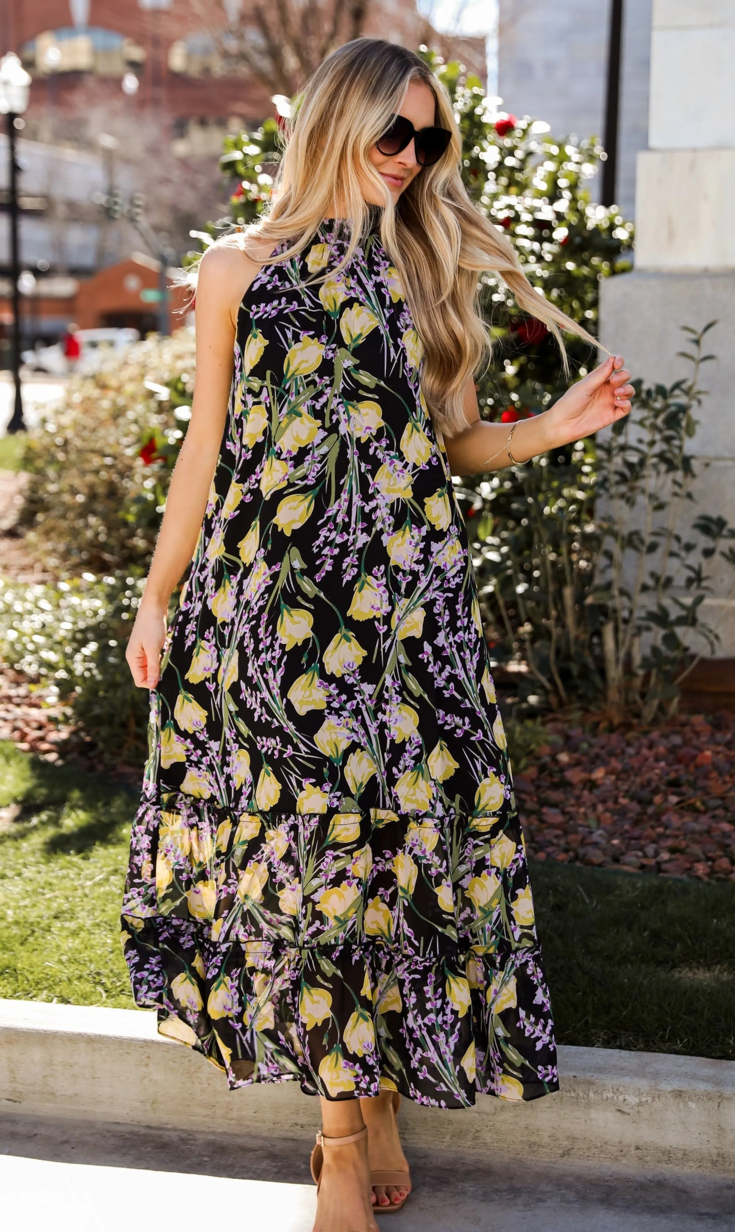 FINAL SALE - Sunny Day Sweetie Black Floral Maxi Dress