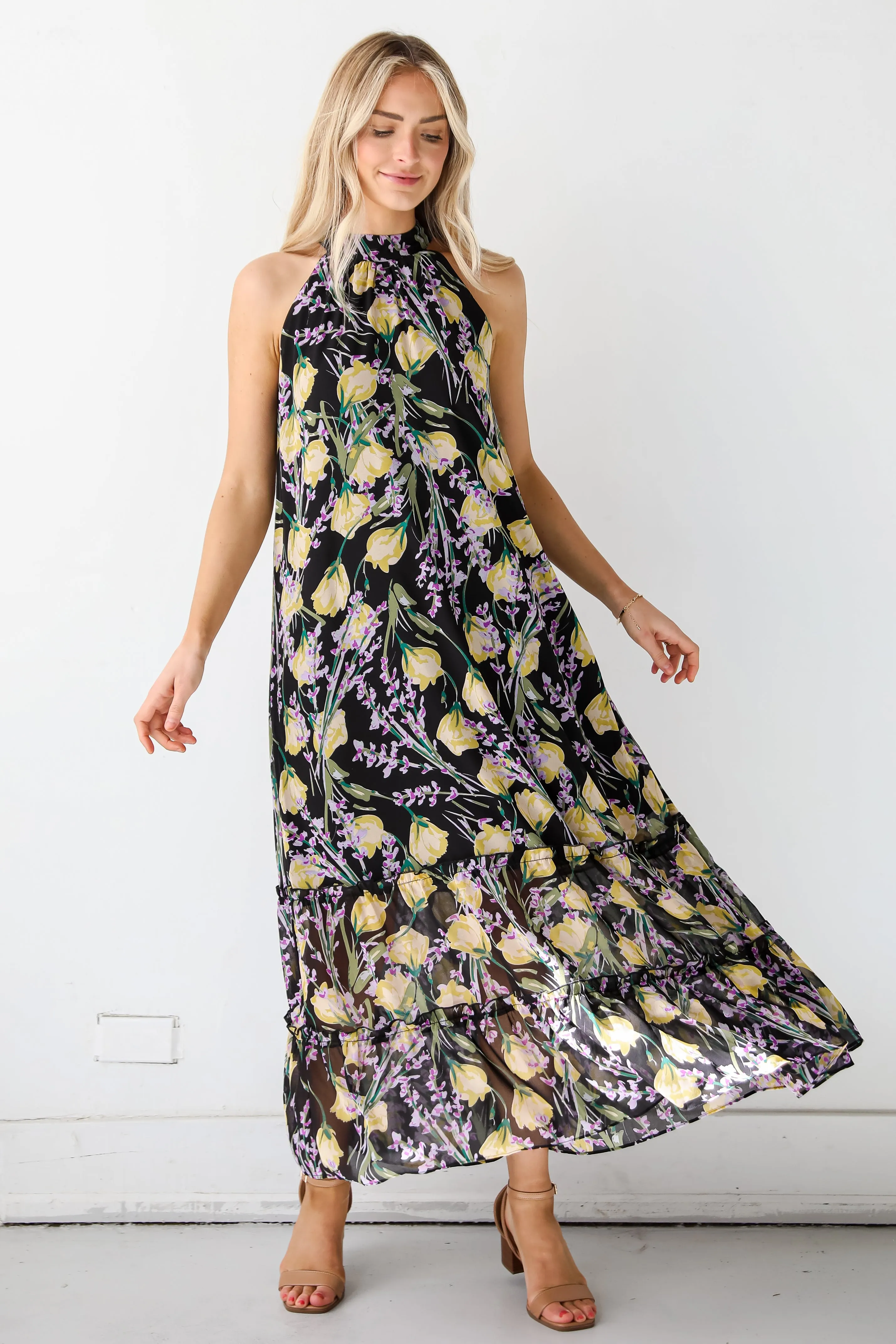 FINAL SALE - Sunny Day Sweetie Black Floral Maxi Dress