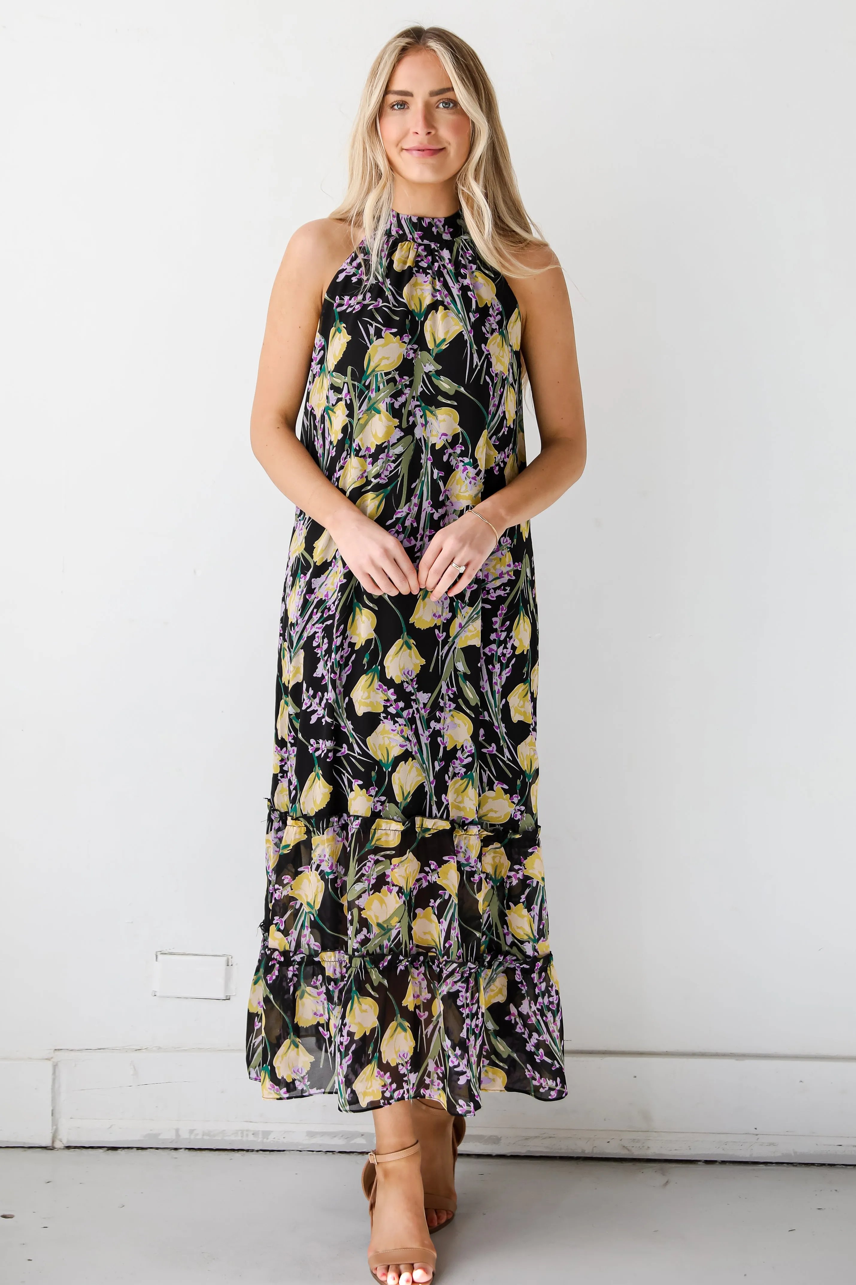 FINAL SALE - Sunny Day Sweetie Black Floral Maxi Dress