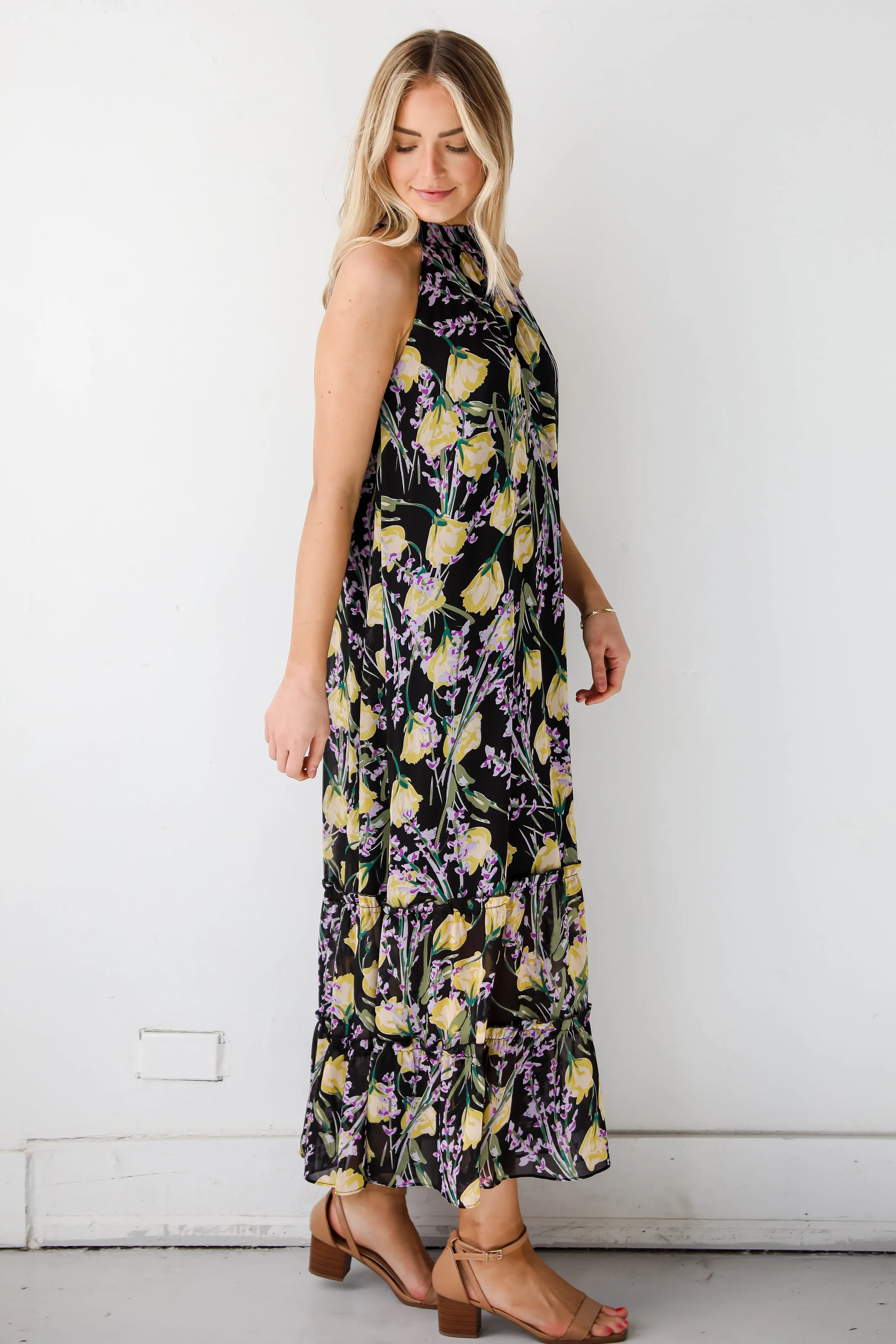 FINAL SALE - Sunny Day Sweetie Black Floral Maxi Dress