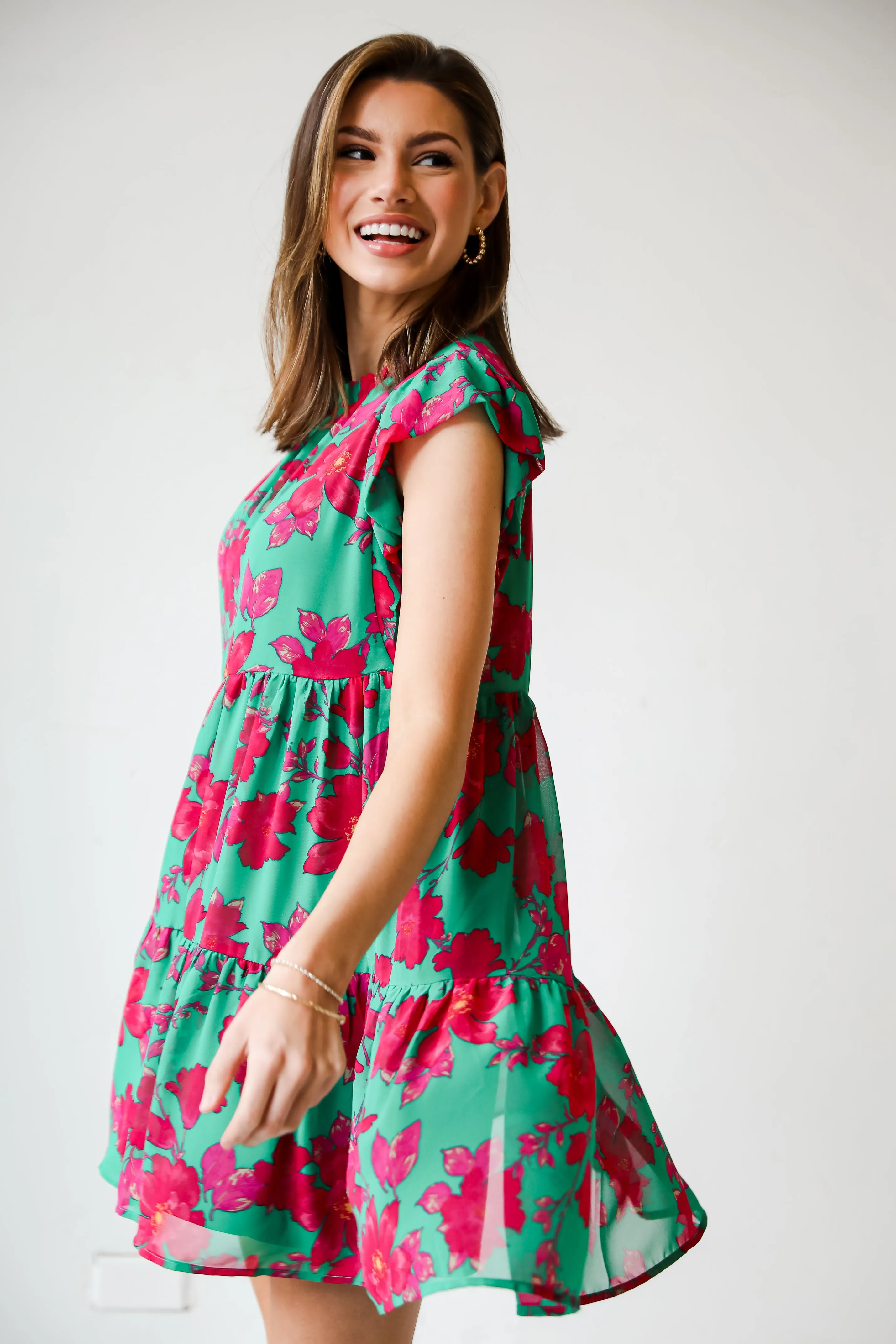 FINAL SALE - Sweetest Emotion Kelly Green Tiered Floral Mini Dress