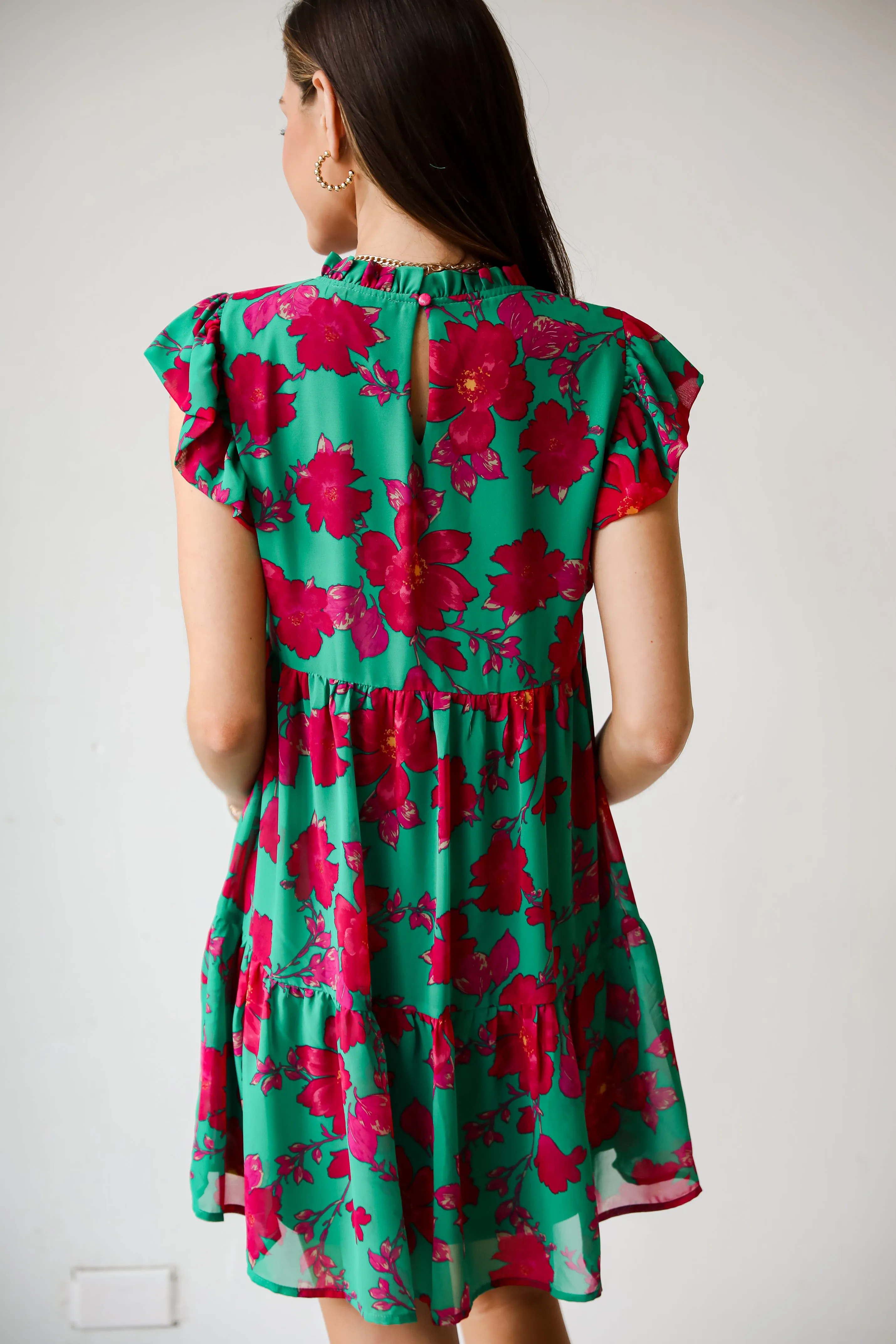 FINAL SALE - Sweetest Emotion Kelly Green Tiered Floral Mini Dress