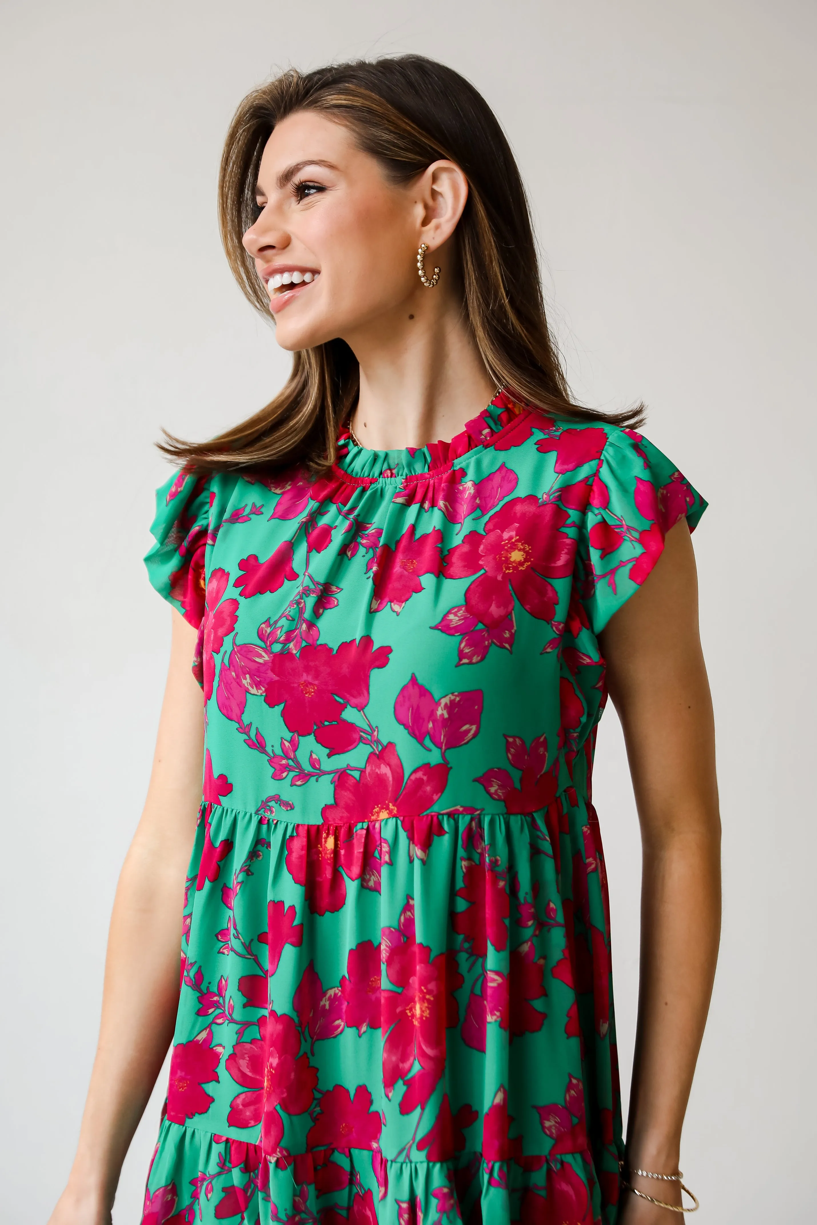 FINAL SALE - Sweetest Emotion Kelly Green Tiered Floral Mini Dress