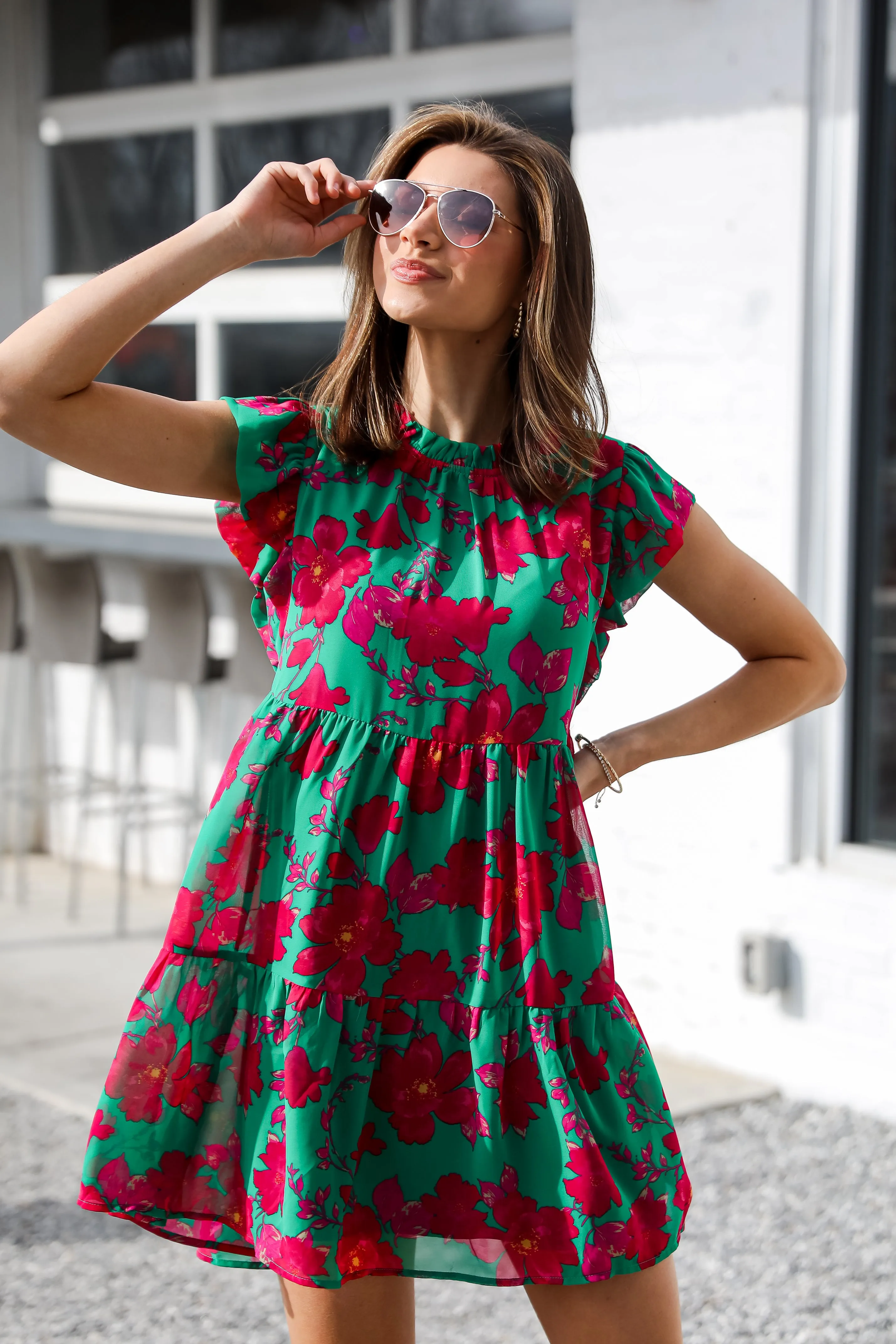 FINAL SALE - Sweetest Emotion Kelly Green Tiered Floral Mini Dress