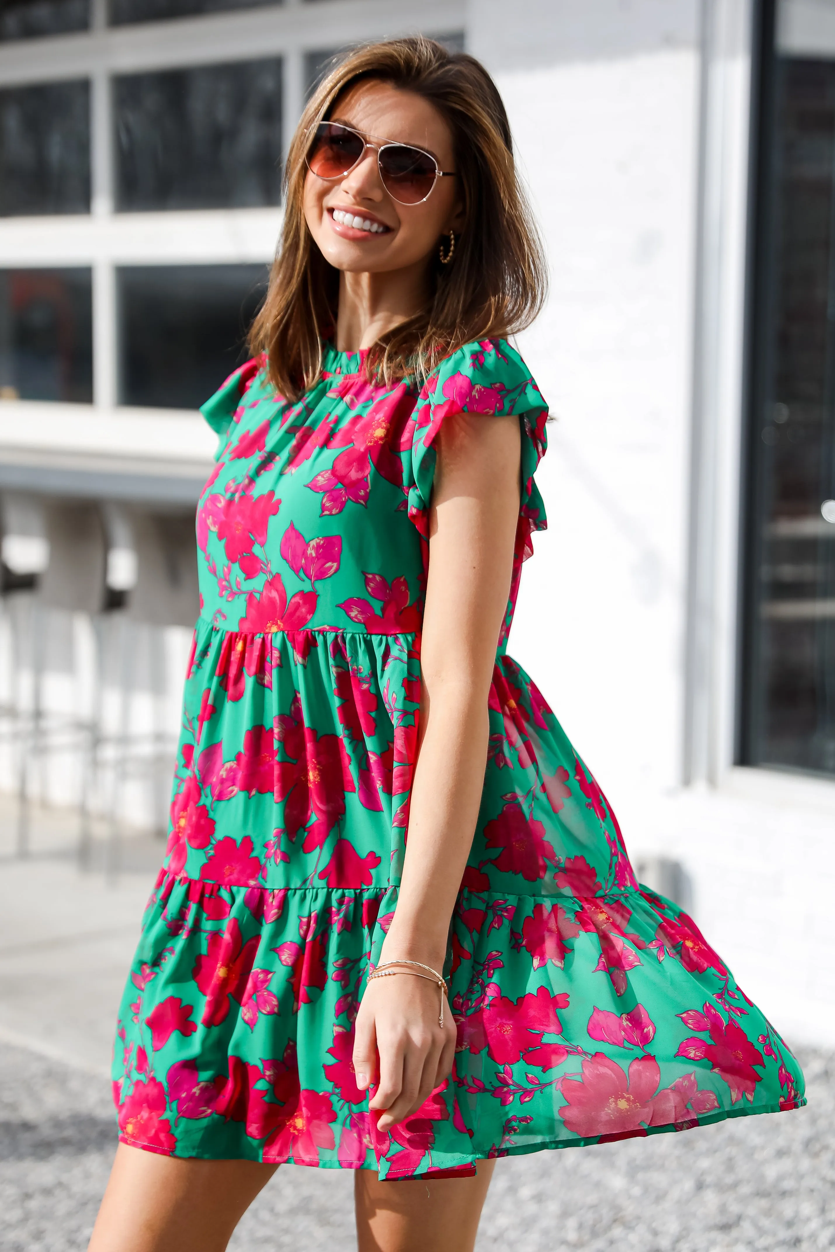 FINAL SALE - Sweetest Emotion Kelly Green Tiered Floral Mini Dress