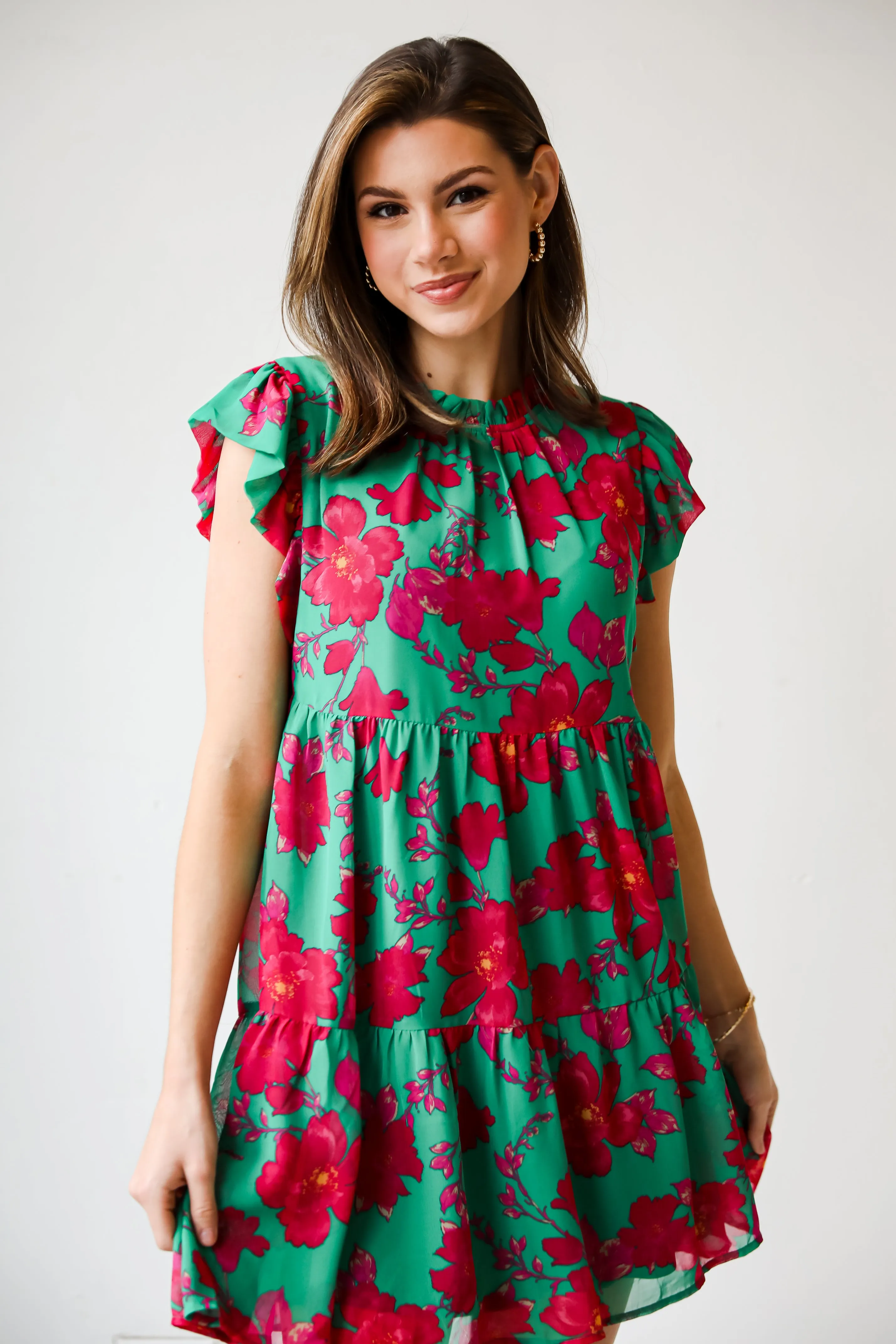 FINAL SALE - Sweetest Emotion Kelly Green Tiered Floral Mini Dress