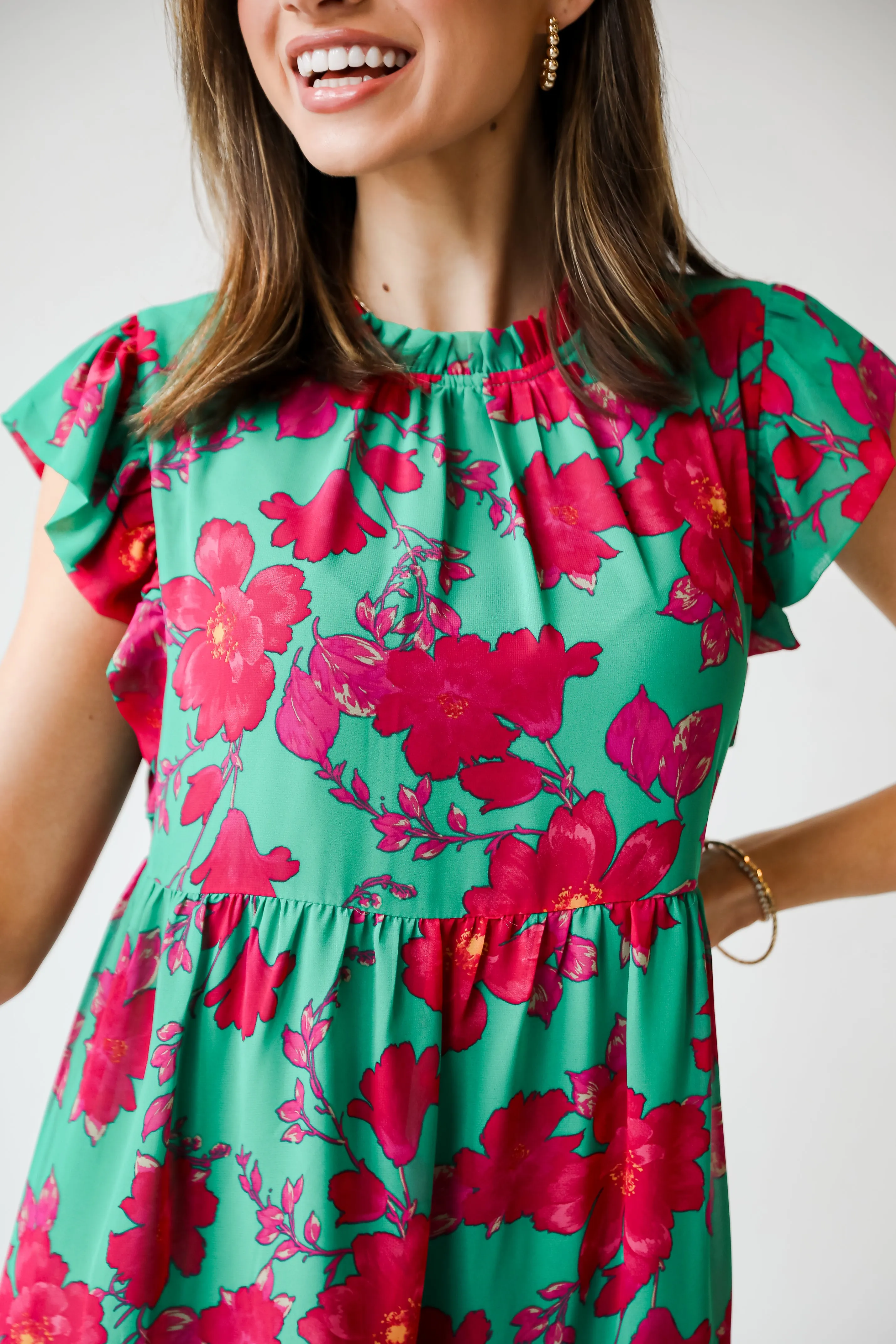 FINAL SALE - Sweetest Emotion Kelly Green Tiered Floral Mini Dress