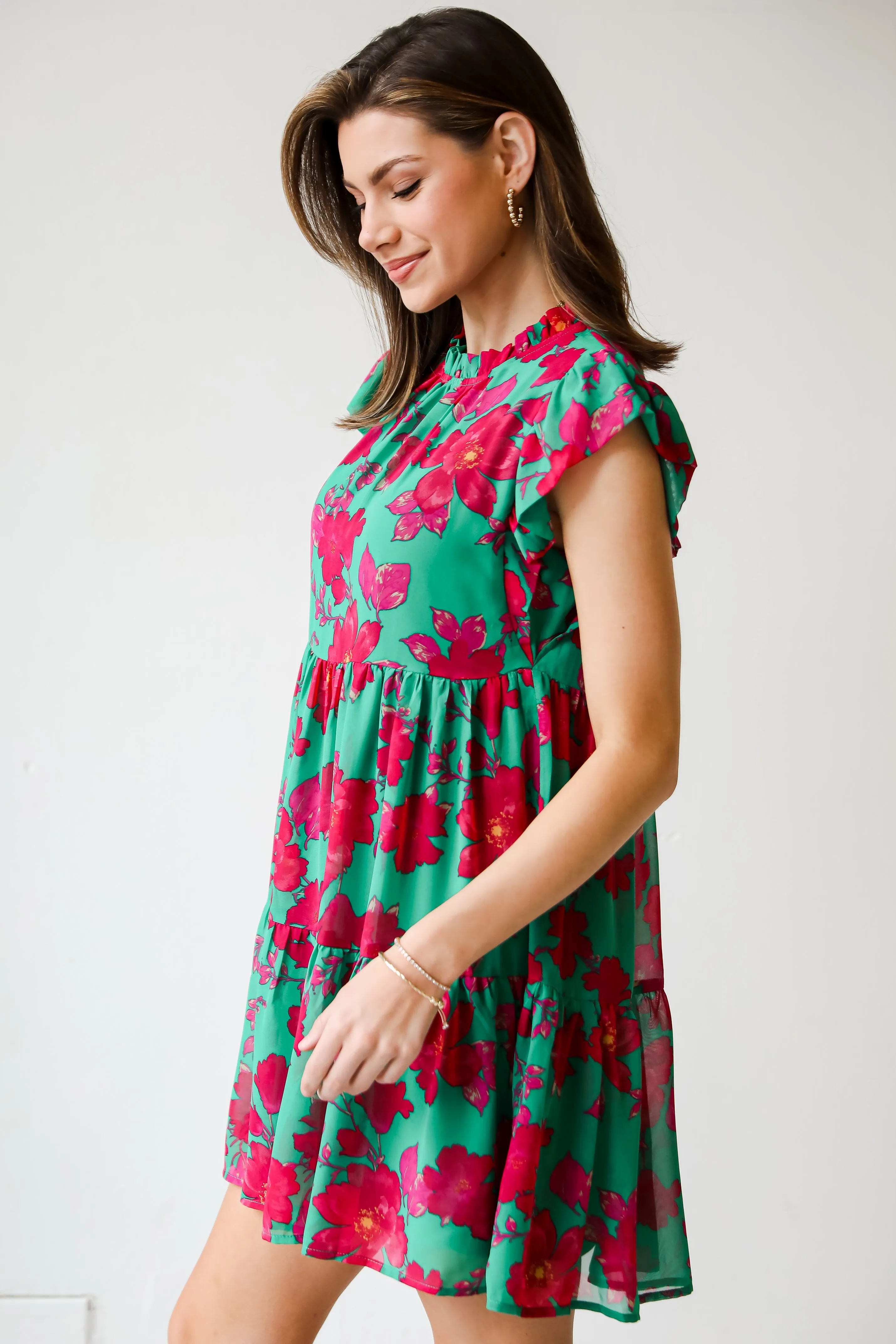 FINAL SALE - Sweetest Emotion Kelly Green Tiered Floral Mini Dress