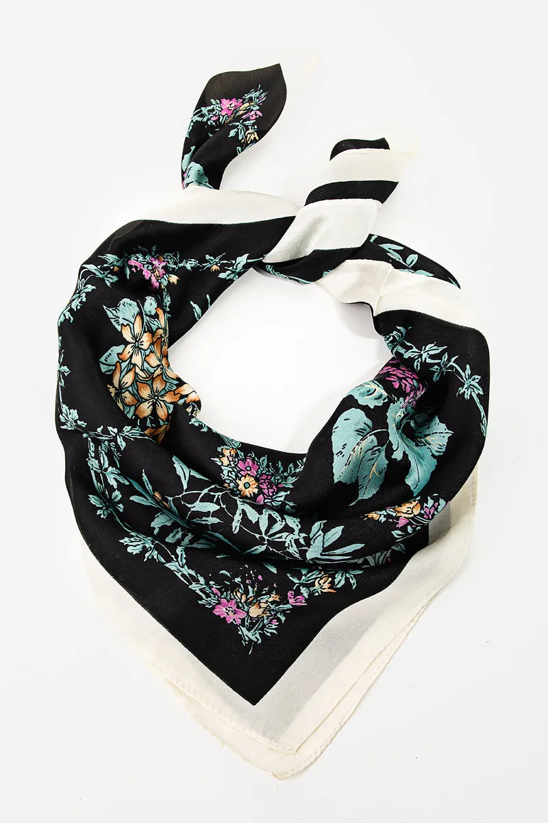 Floral Print Silky Bandana Scarf