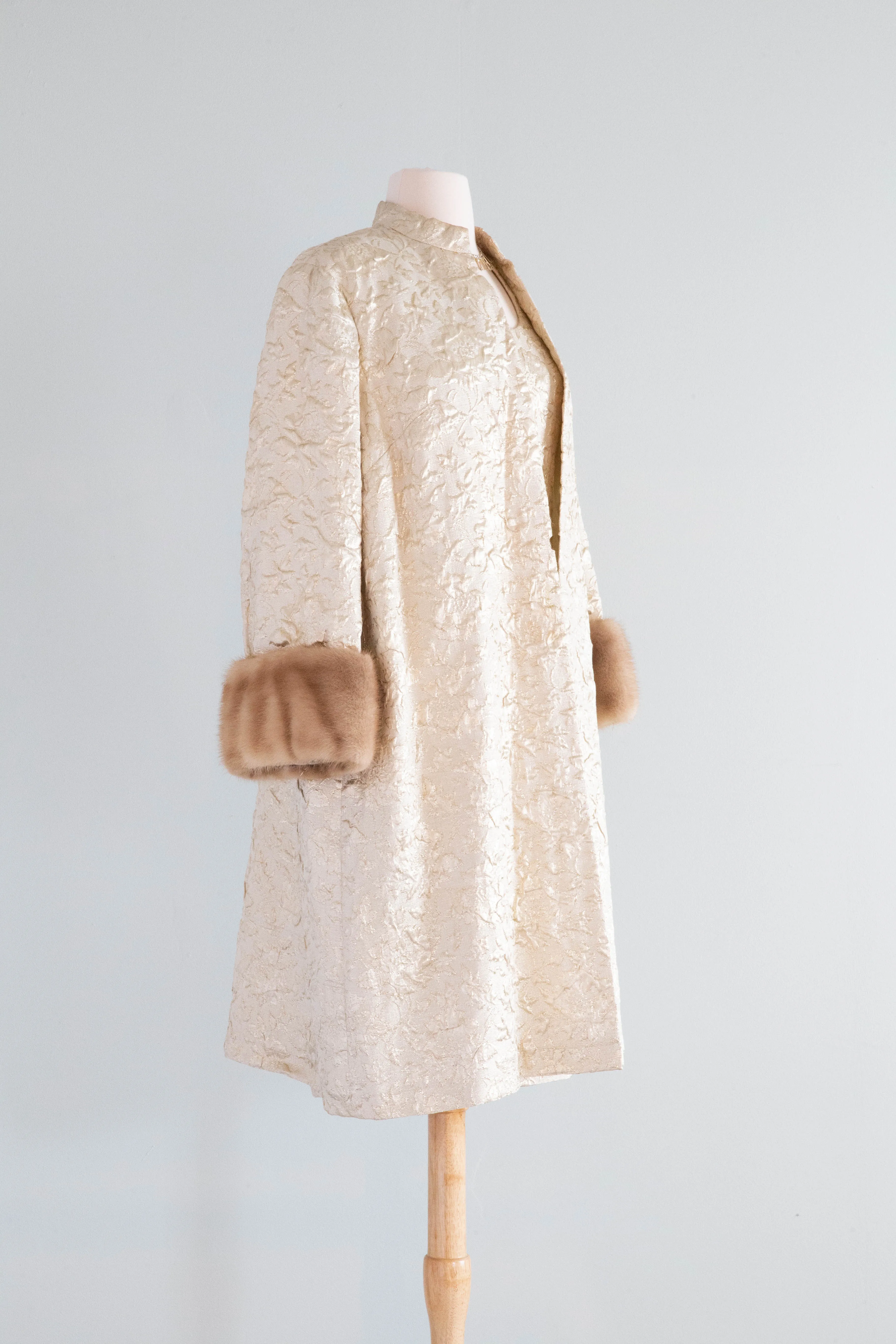 *Florence Sisman Collection* 1960's Metallic Gold Brocade Cocktail Dress With Coat / ML