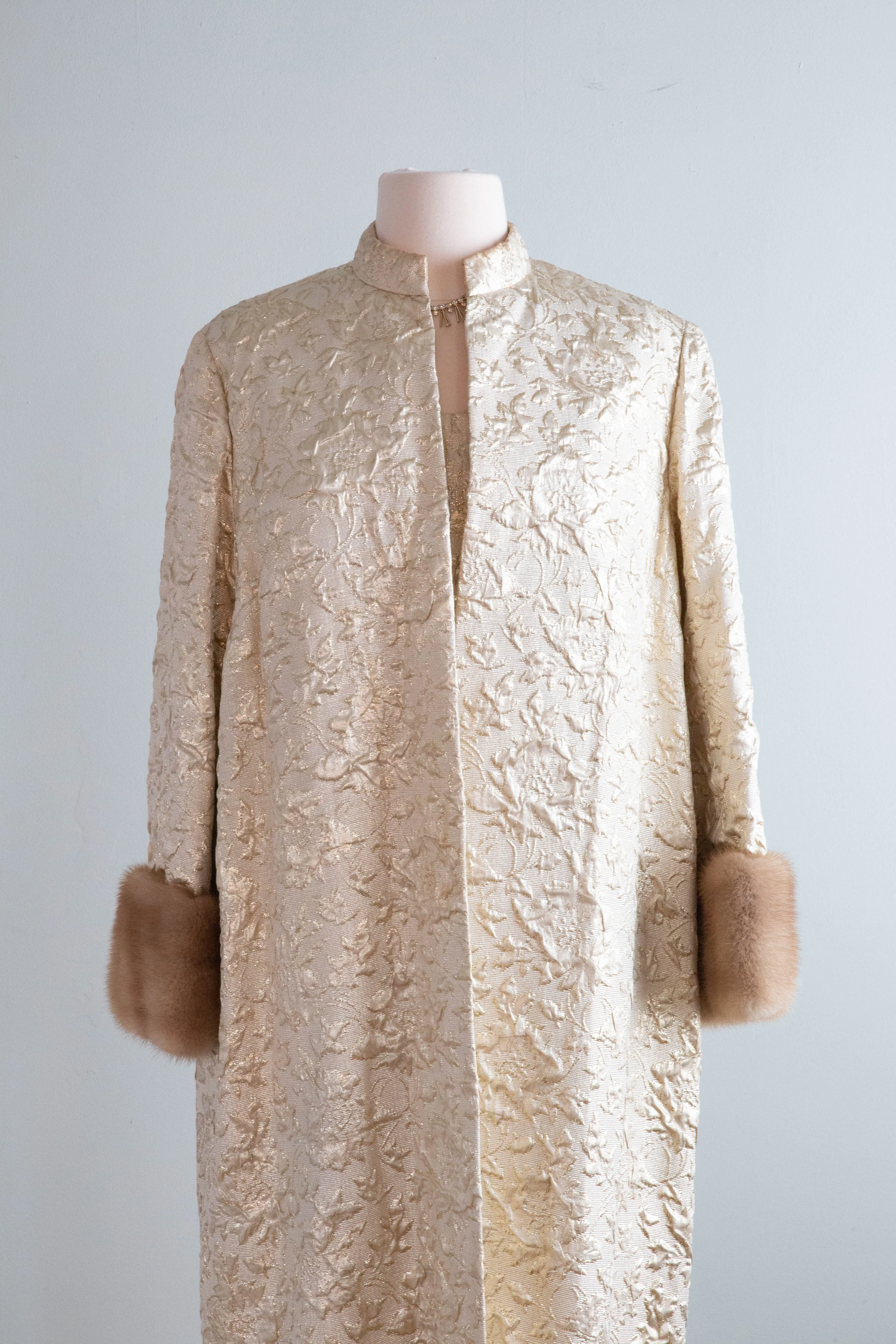 *Florence Sisman Collection* 1960's Metallic Gold Brocade Cocktail Dress With Coat / ML