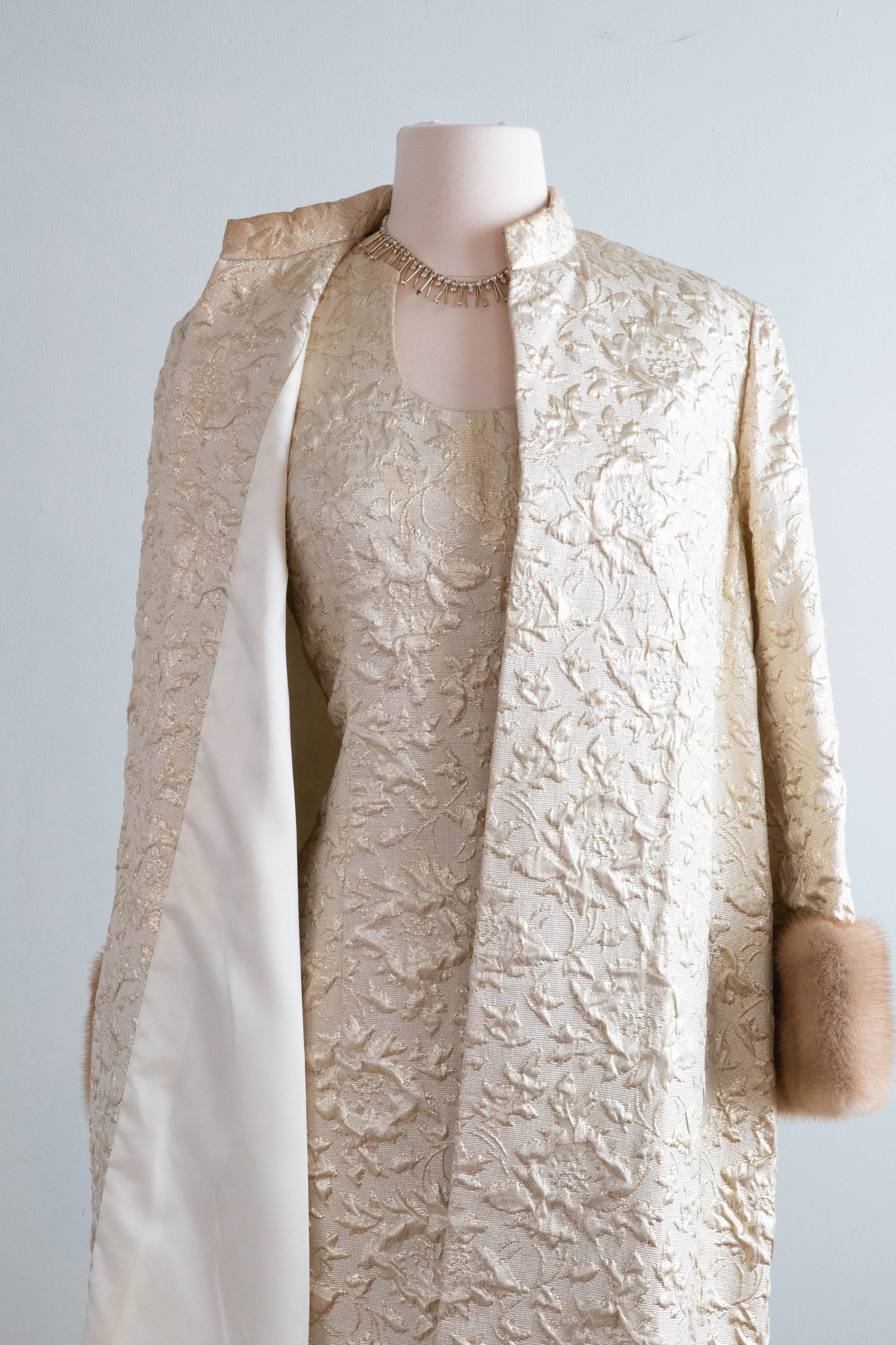 *Florence Sisman Collection* 1960's Metallic Gold Brocade Cocktail Dress With Coat / ML