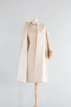 *Florence Sisman Collection* 1960's Metallic Gold Brocade Cocktail Dress With Coat / ML