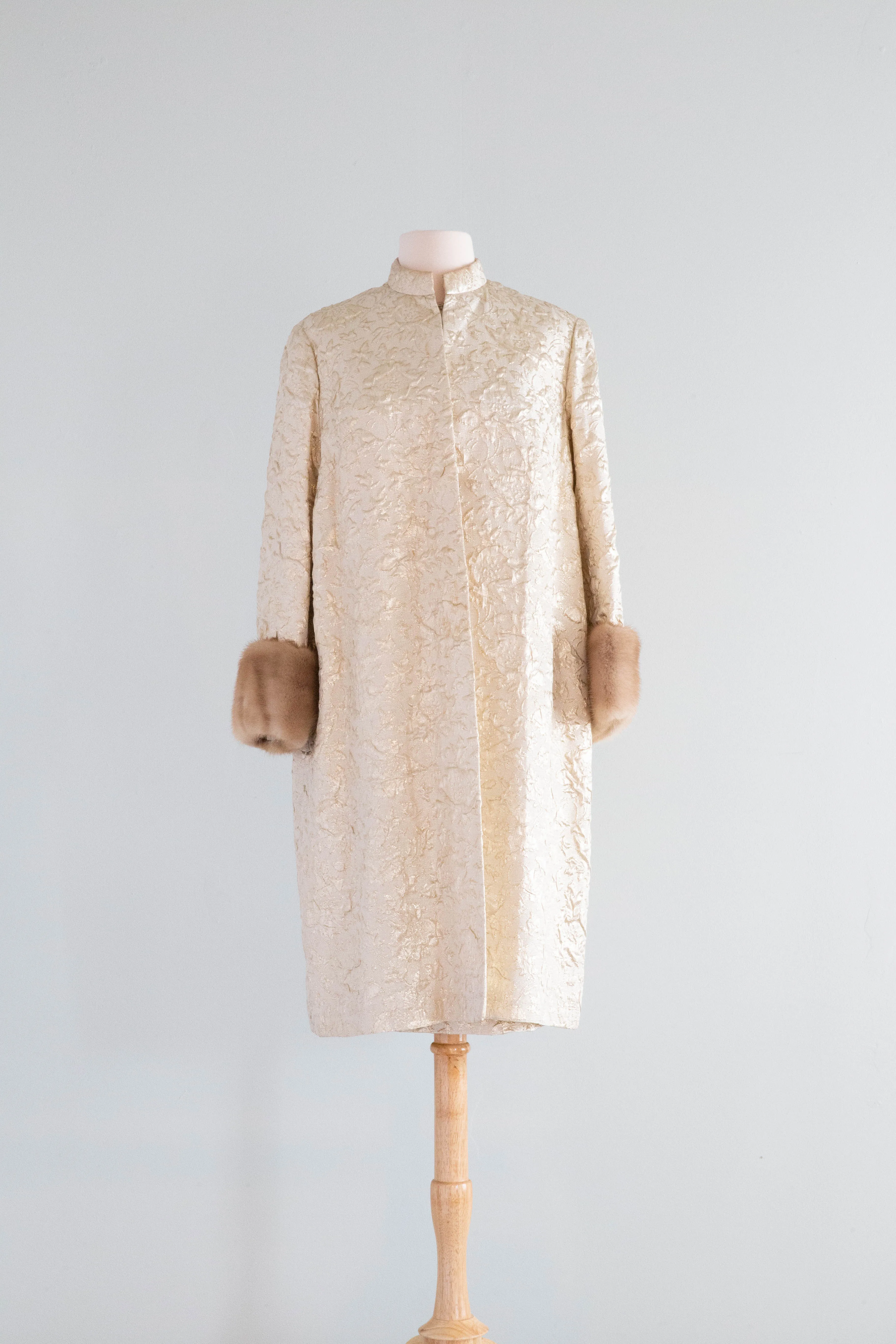 *Florence Sisman Collection* 1960's Metallic Gold Brocade Cocktail Dress With Coat / ML