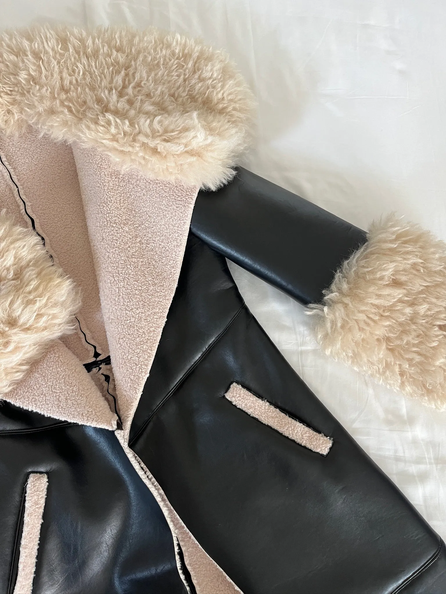 Fluffy Trench Black Faux Fur Jacket