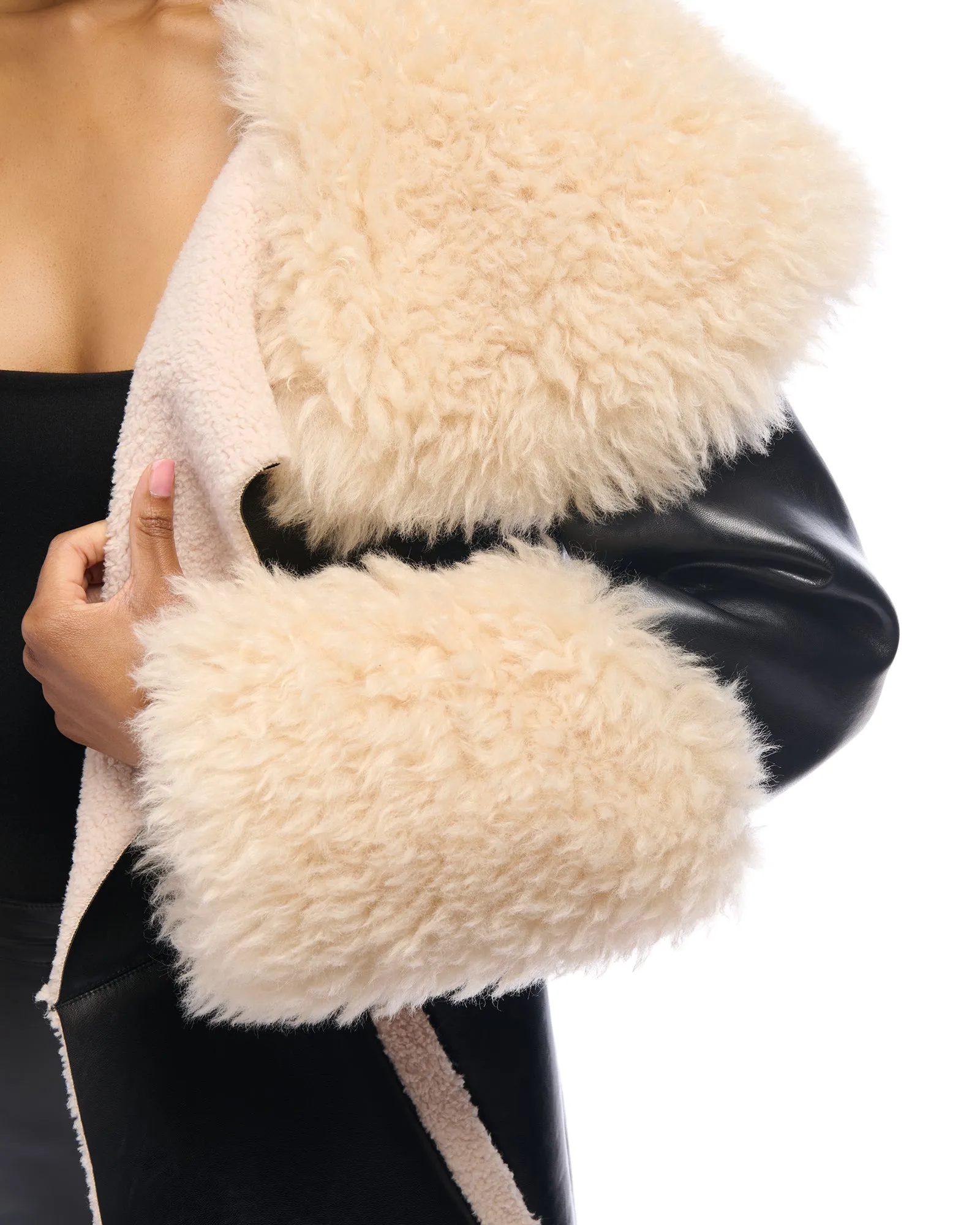 Fluffy Trench Black Faux Fur Jacket