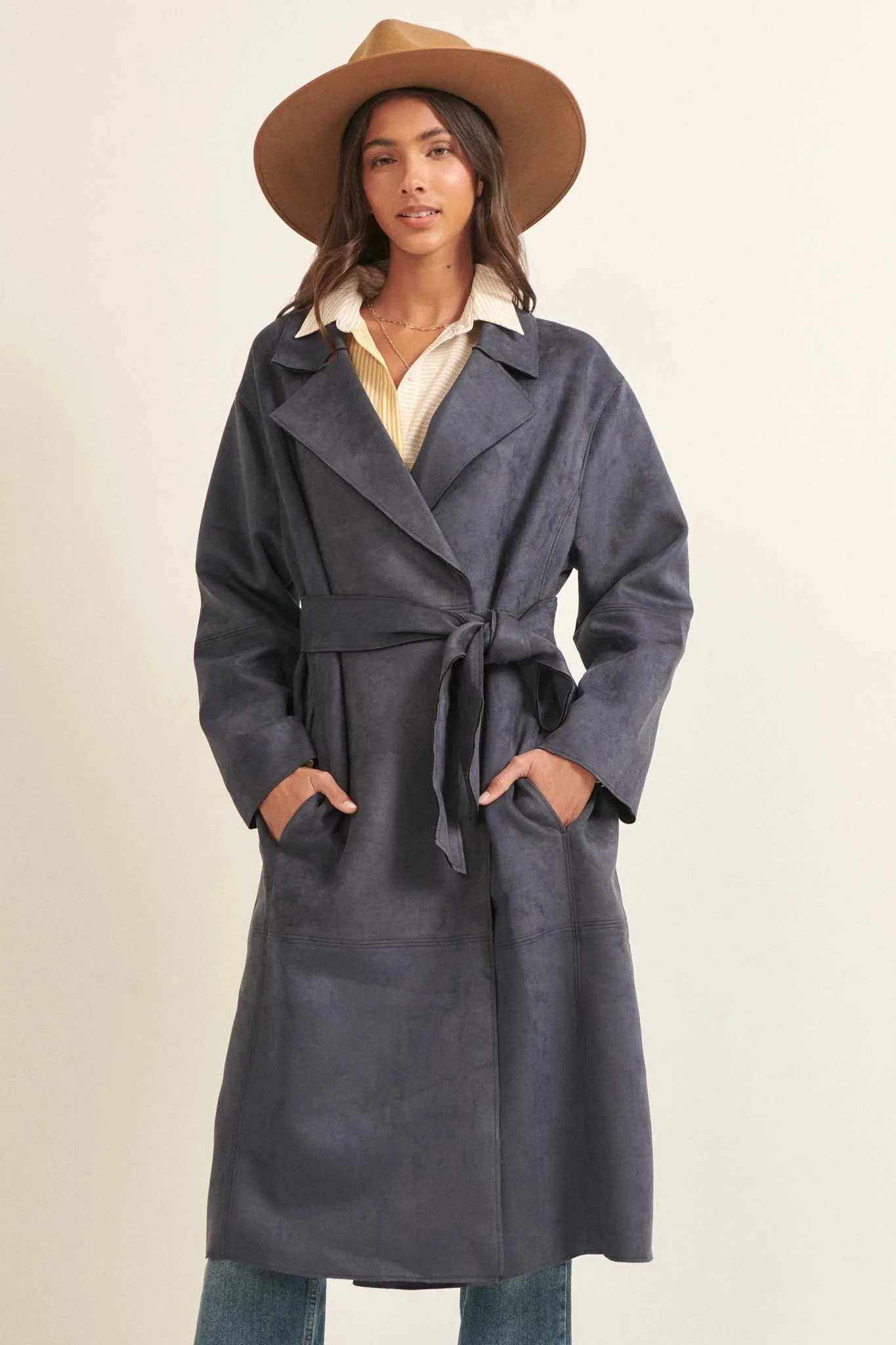 Foreign Affair Vegan Suede Belted Trench Coat