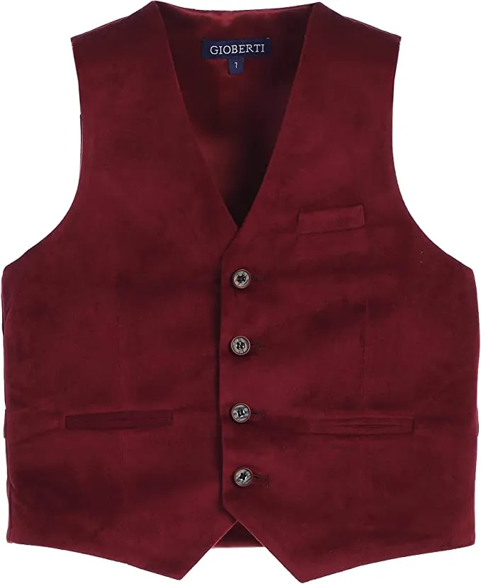 Formal Velvet 4 Button Vest Suit Toddler's Kids Boys - Burgundy