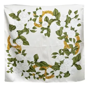 Gilded Blossoms Square Pure Mulberry Silk Scarf Bandana