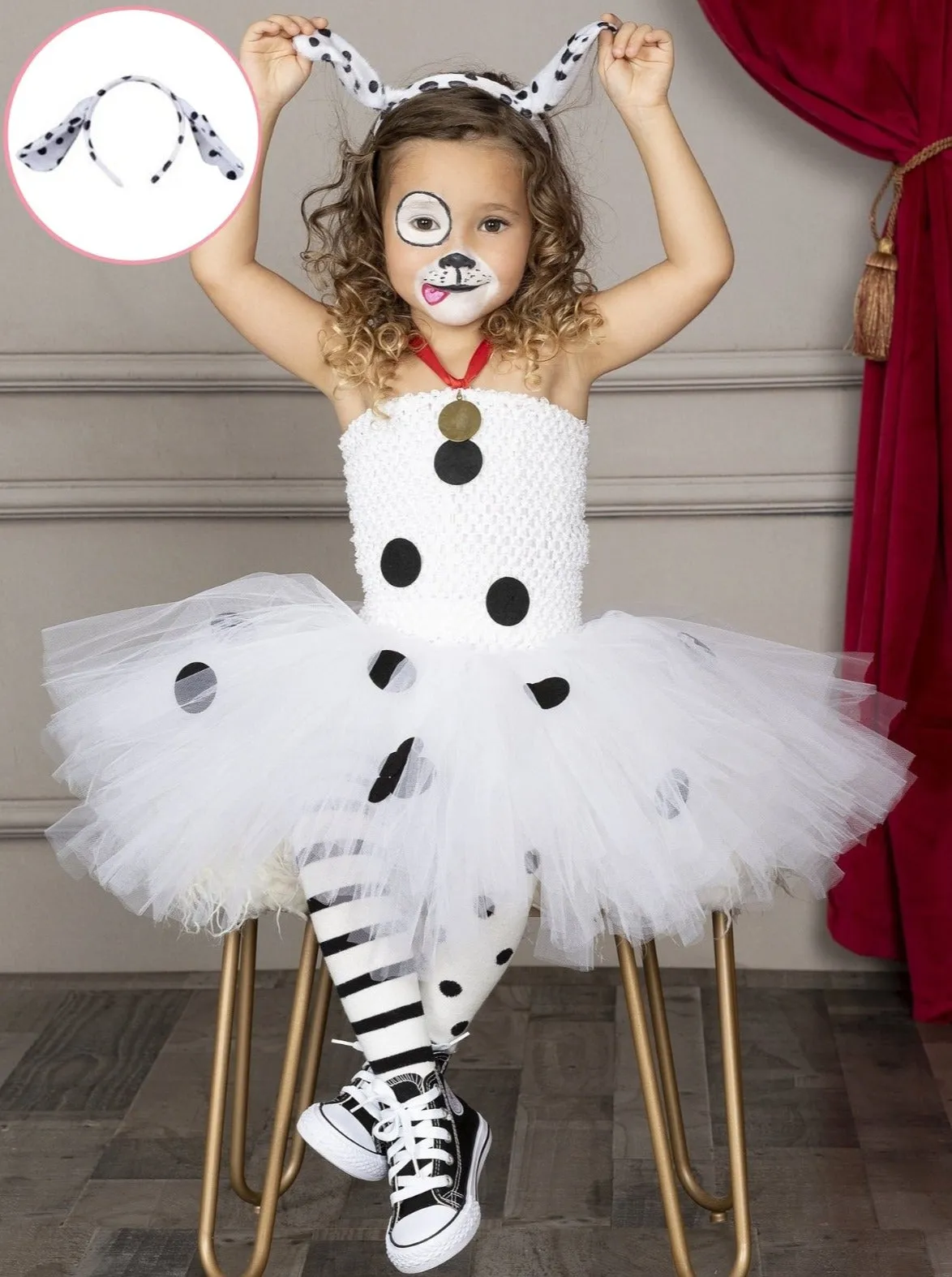 Girls 101 Dalmatians Inspired Tutu Costume Dress and Headband