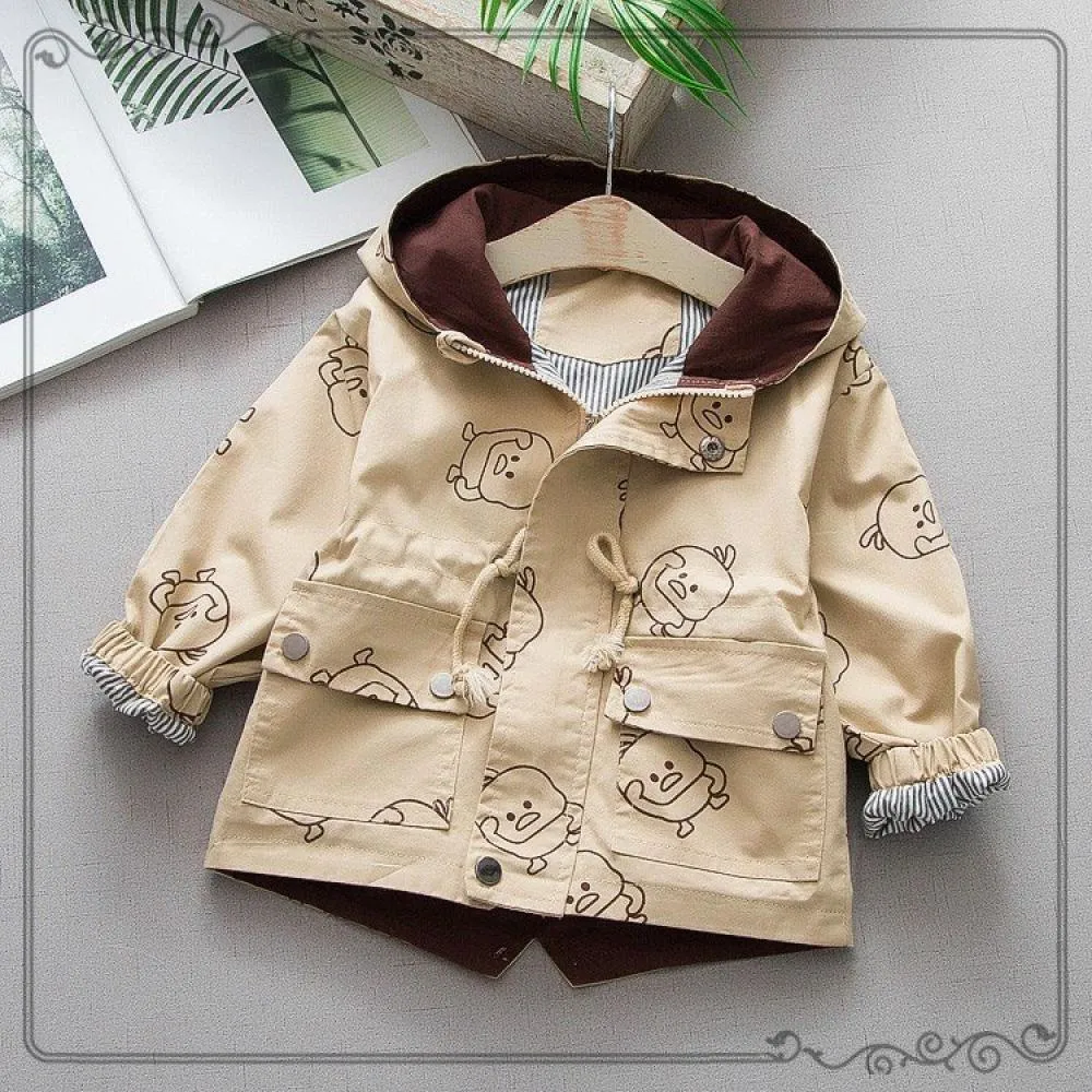 Girls Jacket Cartoon Little Yellow Duck Jacket Trench Coat Wholesale Girl Clothes