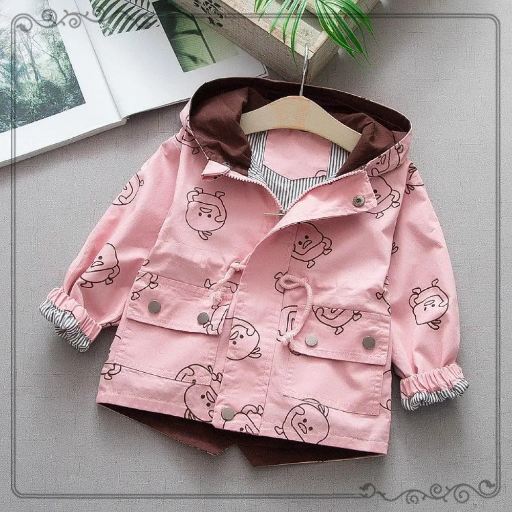 Girls Jacket Cartoon Little Yellow Duck Jacket Trench Coat Wholesale Girl Clothes