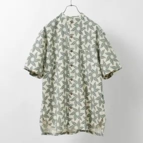 GOHEMP / Collarless Short Sleeve Shirt Tornado Print