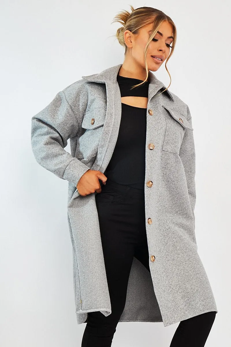 Grey Longline Oversized Shacket - Sasha