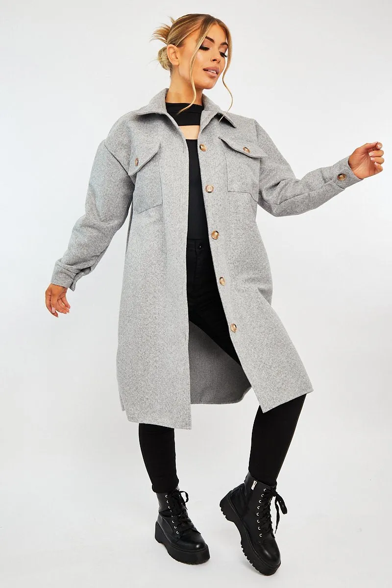 Grey Longline Oversized Shacket - Sasha