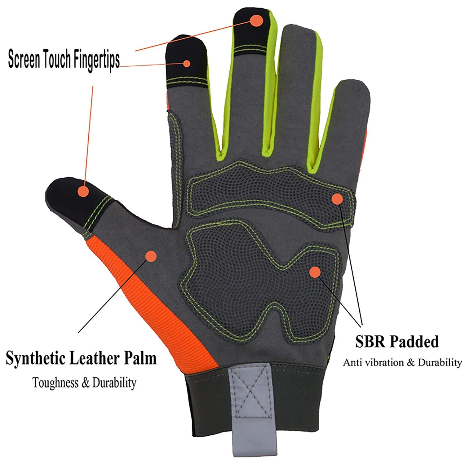 Handlandy Wholesale Men Work Glove Hi-vis Reflective Synthetic Leather Palm 5805 (36/72/120 Pairs)