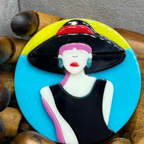 Handmade Acrylic Art Brooch - Blue Deco Lady